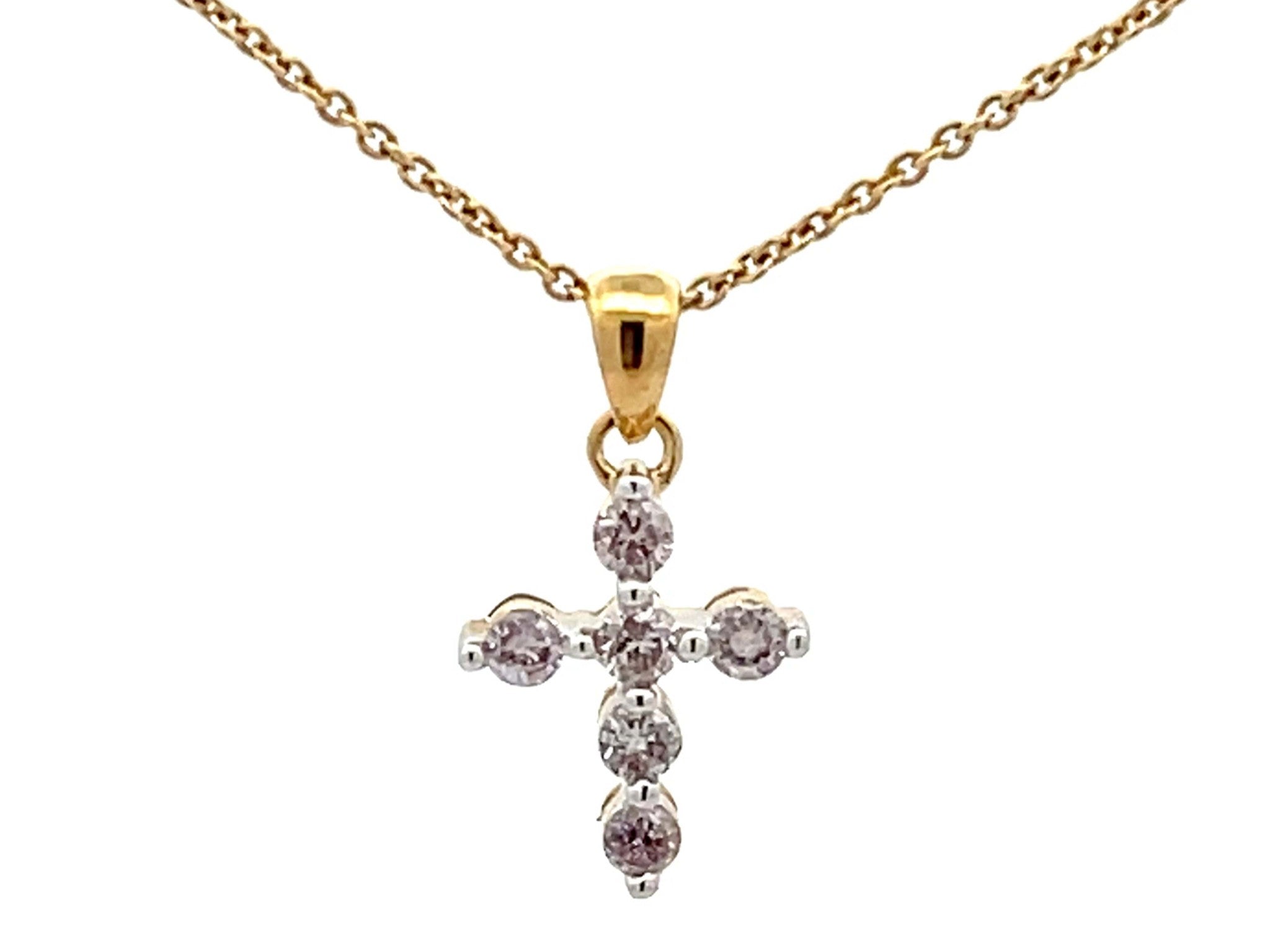 Small Diamond Cross Necklace 18k Yellow Gold