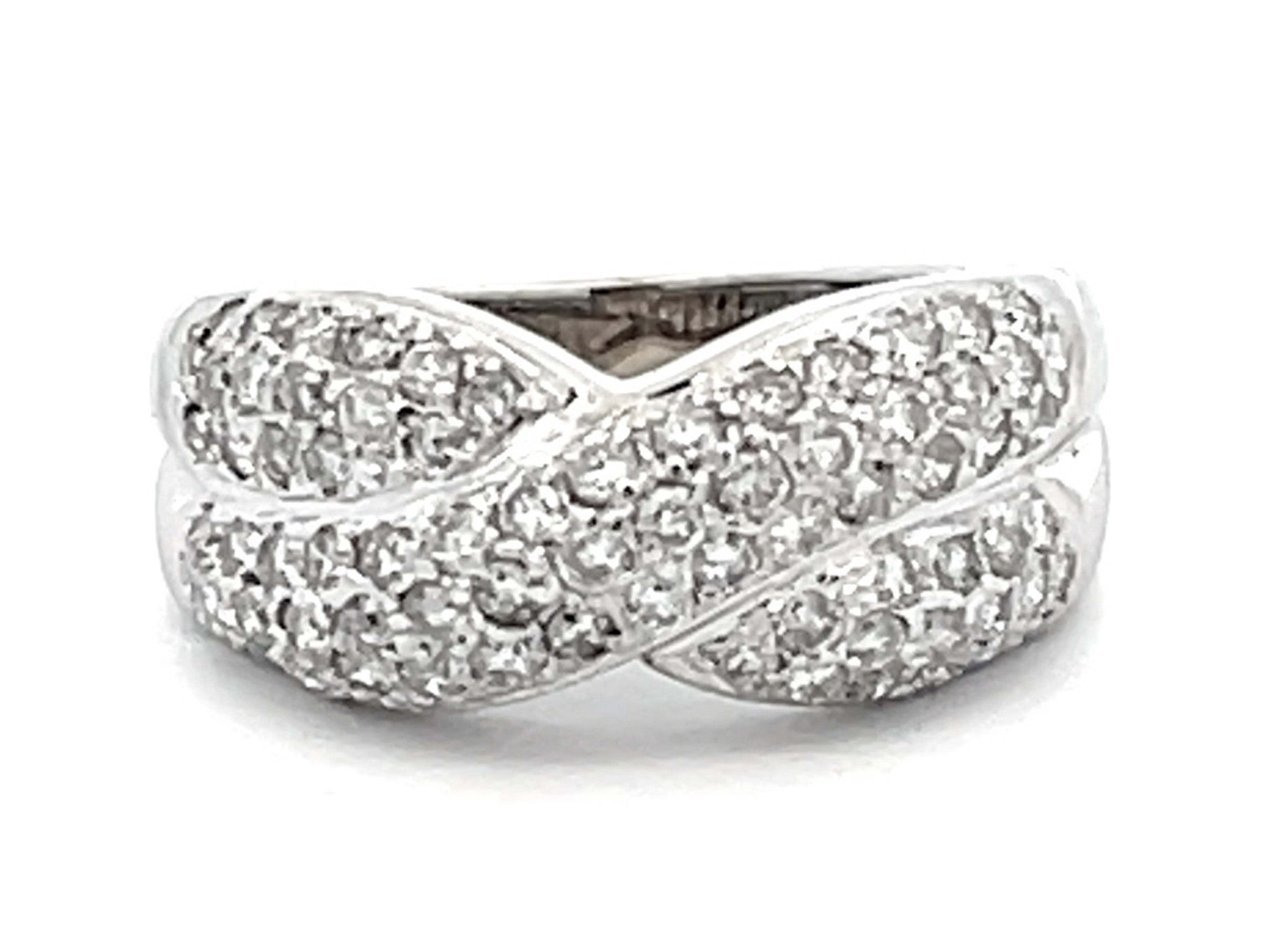 Criss Cross Diamond Pave Ring in 18k White Gold