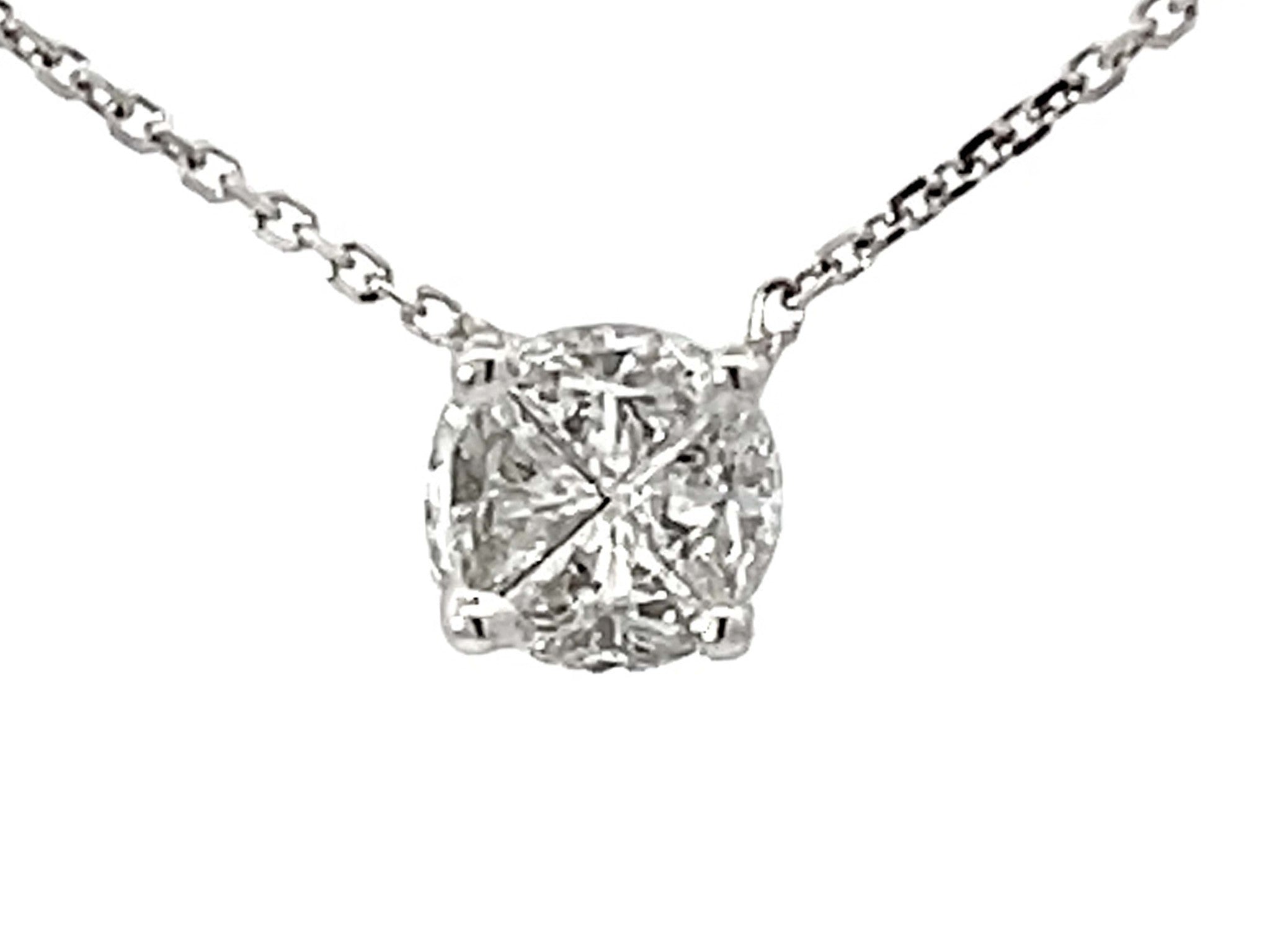 Piecut Diamond Necklace Solid 18k White Gold