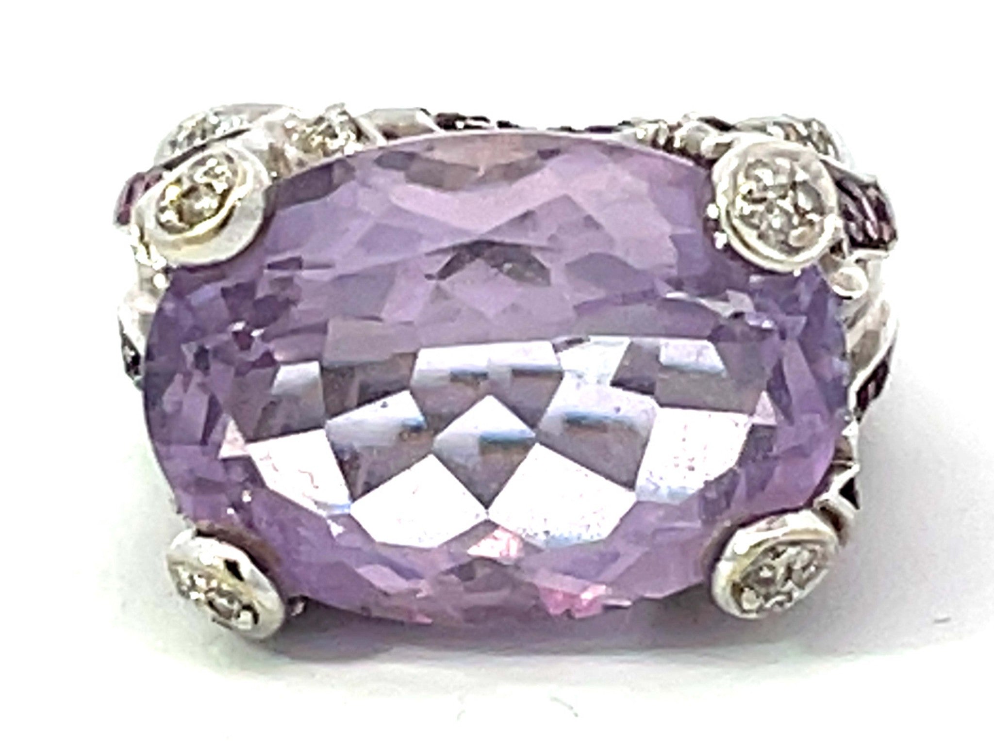 Purplish Pink Kunzite Ruby and Diamond Ring in 18k White Gold