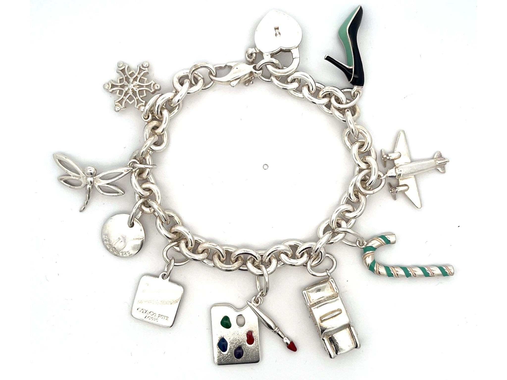 RARE Tiffany and Co. Art Palette Airplane Taxi Charm Bracelet Sterling Silver