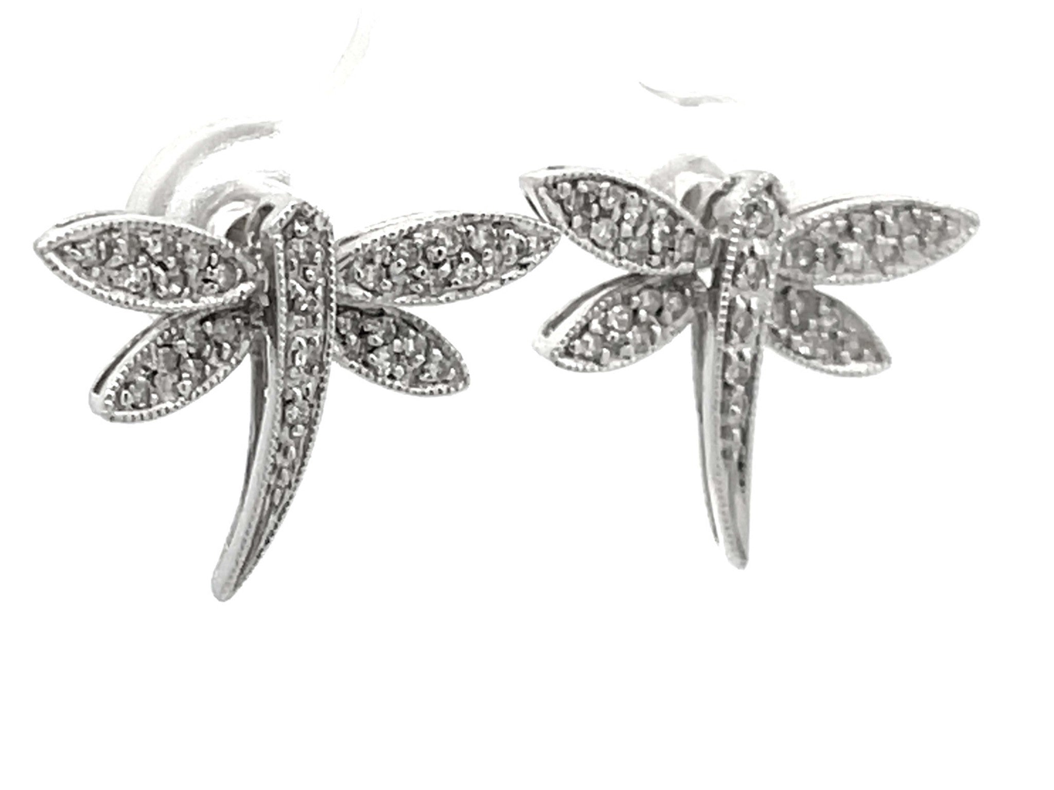 Diamond Dragonfly Earrings in 14k White Gold