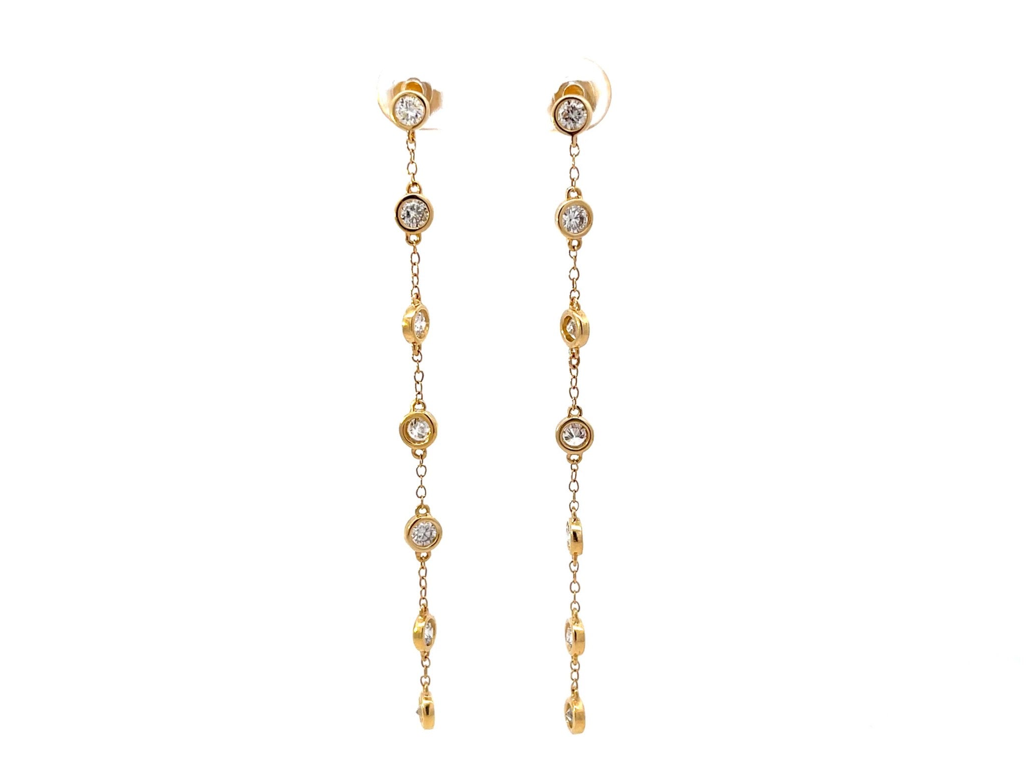 Dangly Bezel Set Diamond 14K Gold Earrings