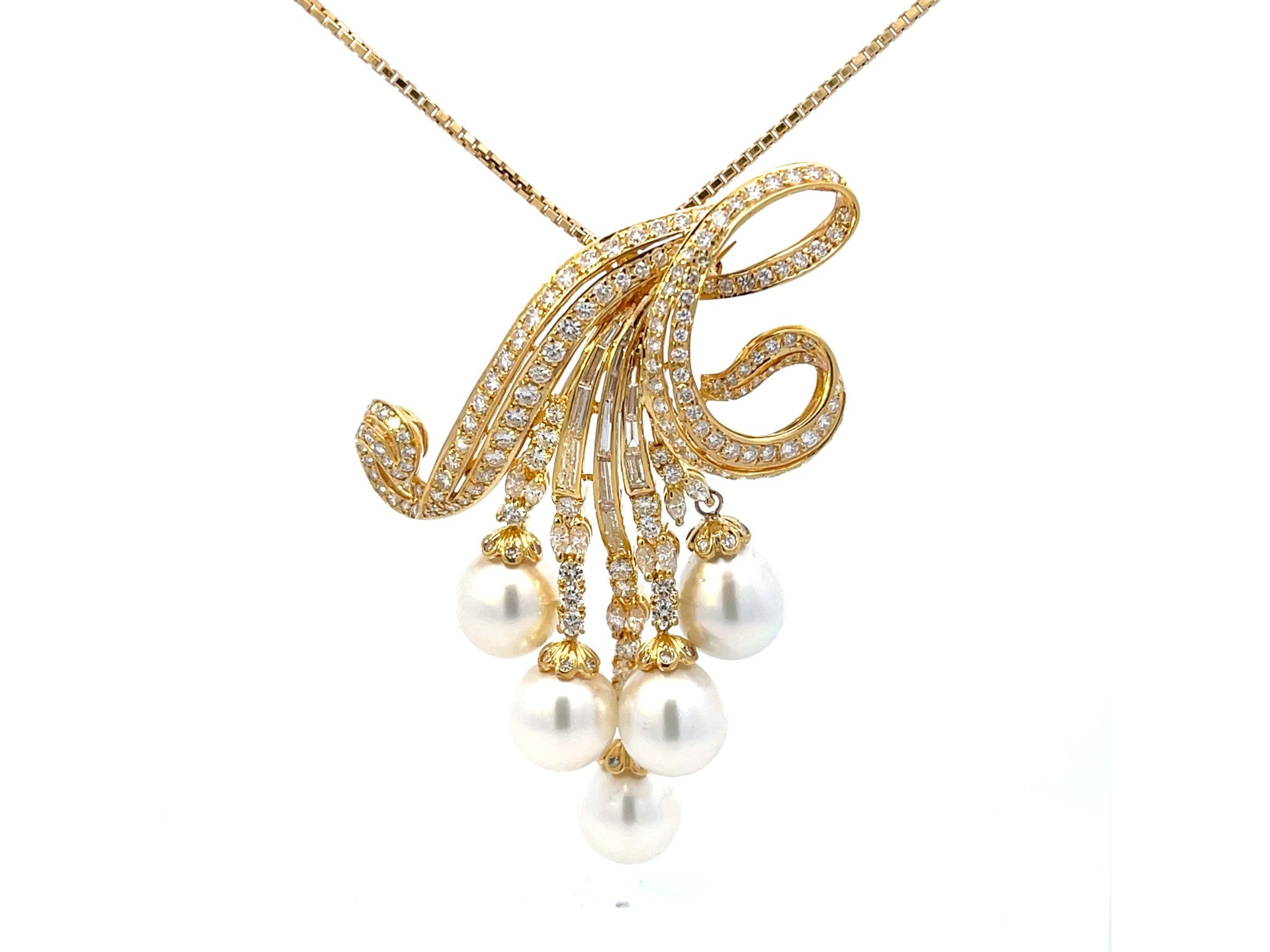 Large Diamond and Pearl Necklace in 18k Yellow Gold