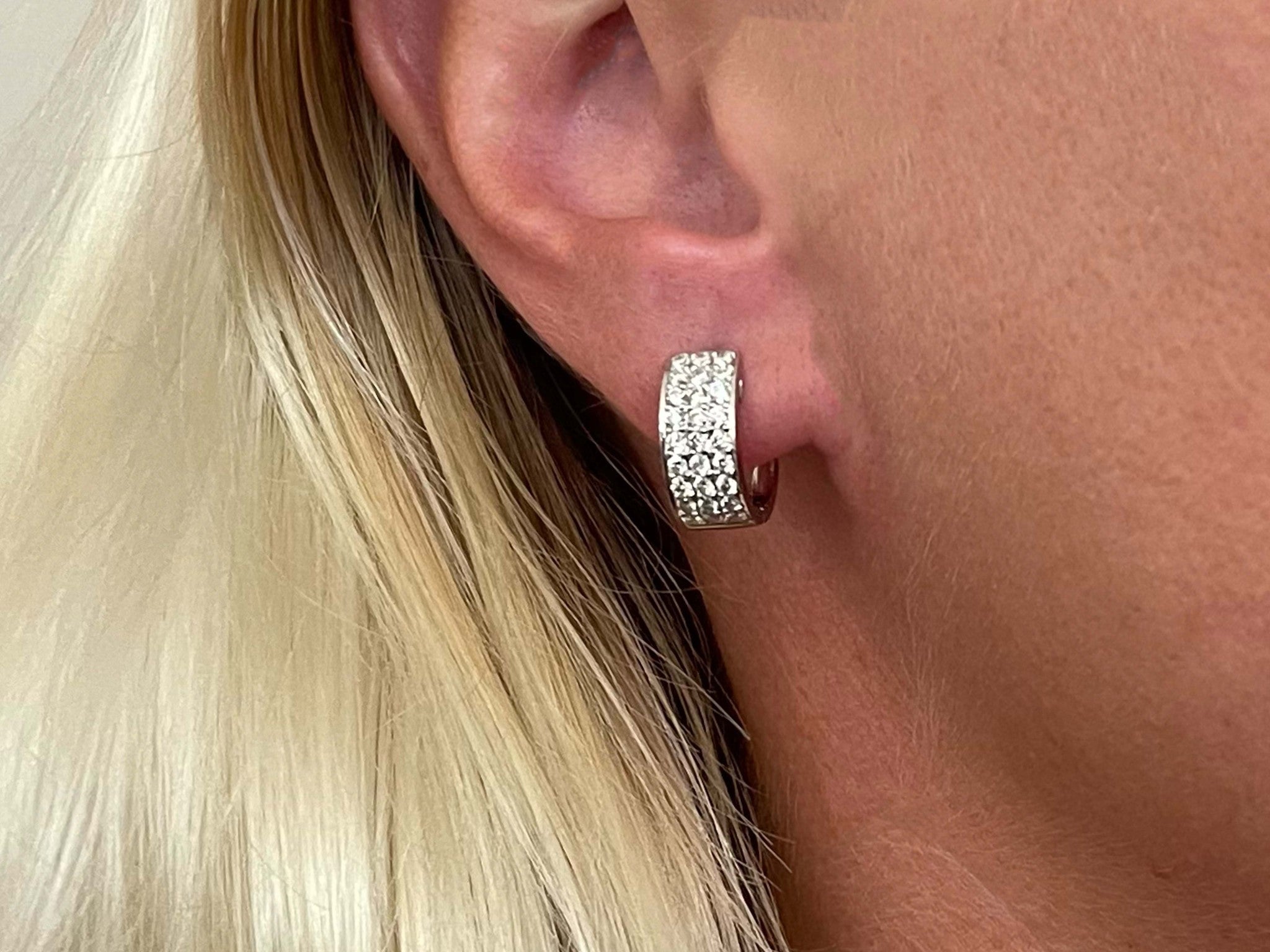 Small Oval Hoop Diamond Earrings in 18k White Gold