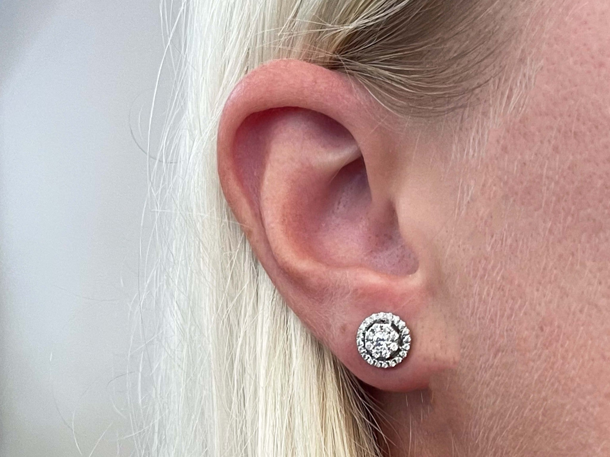 Double Halo Diamond Stud Earrings in 14k White Gold