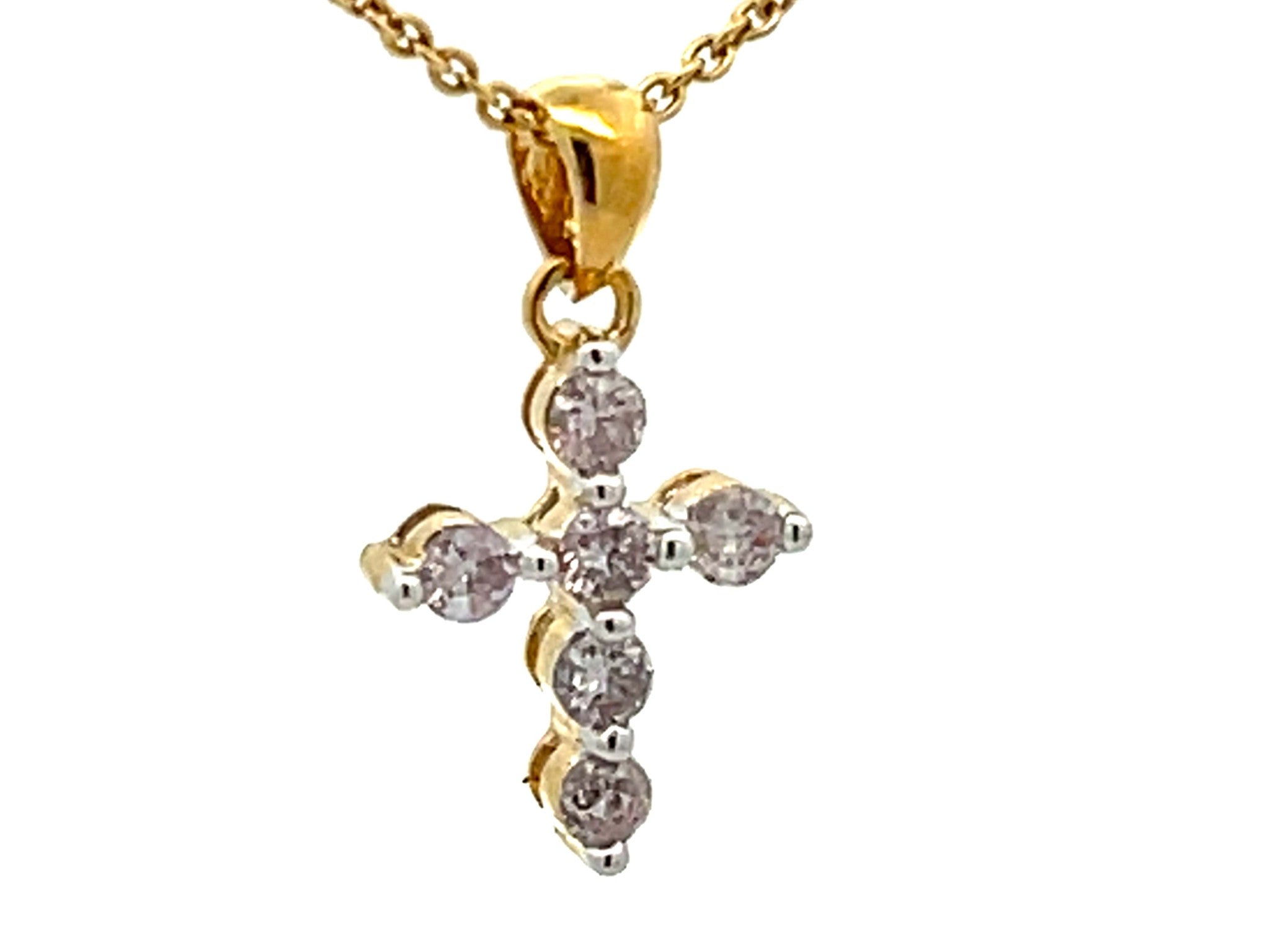 Small Diamond Cross Necklace 18k Yellow Gold