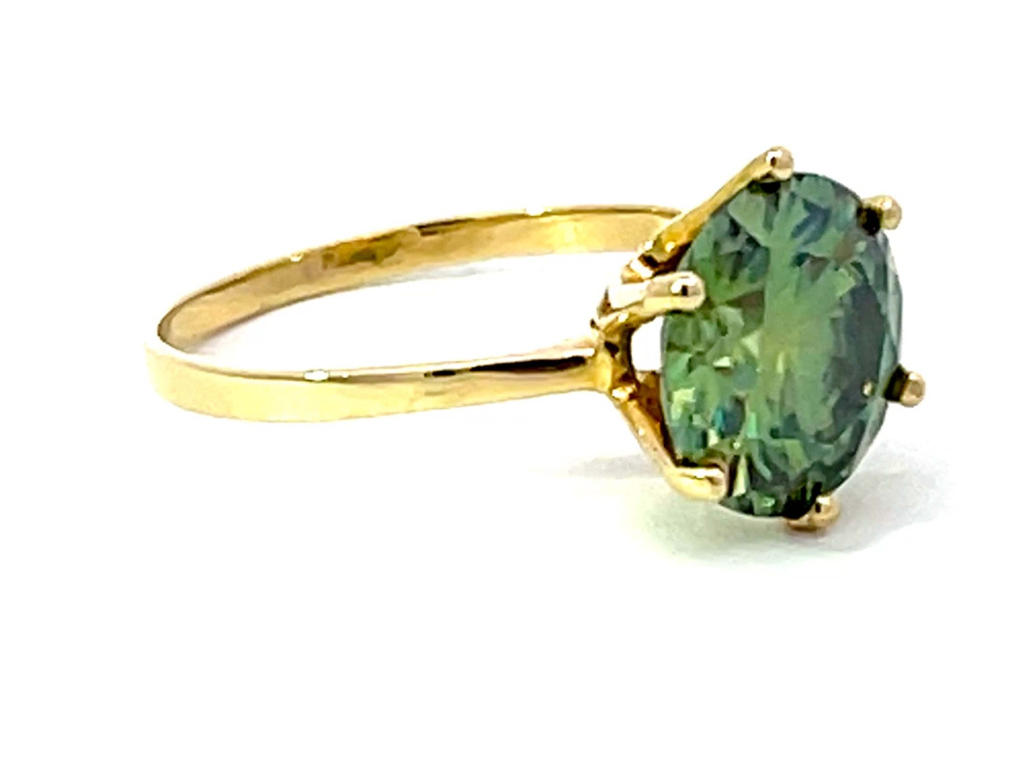 4 Carat Fancy Intense Green Moissanite Solitaire Ring in 14K Yellow Gold