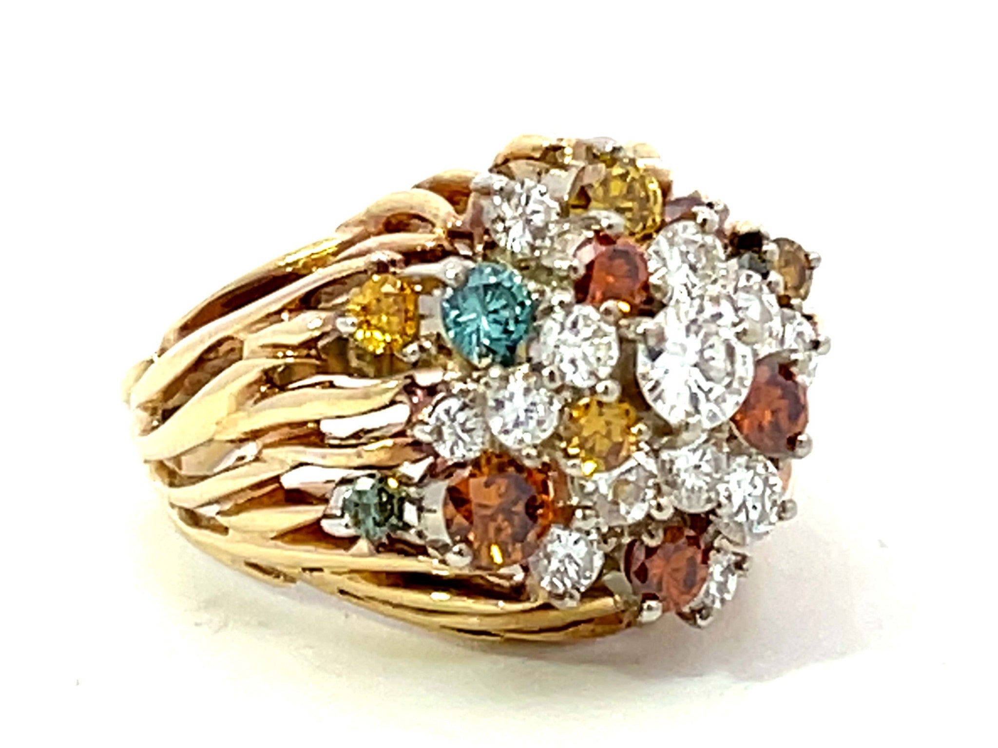 Multicolored Diamond Cluster Ring in 18k Yellow Gold