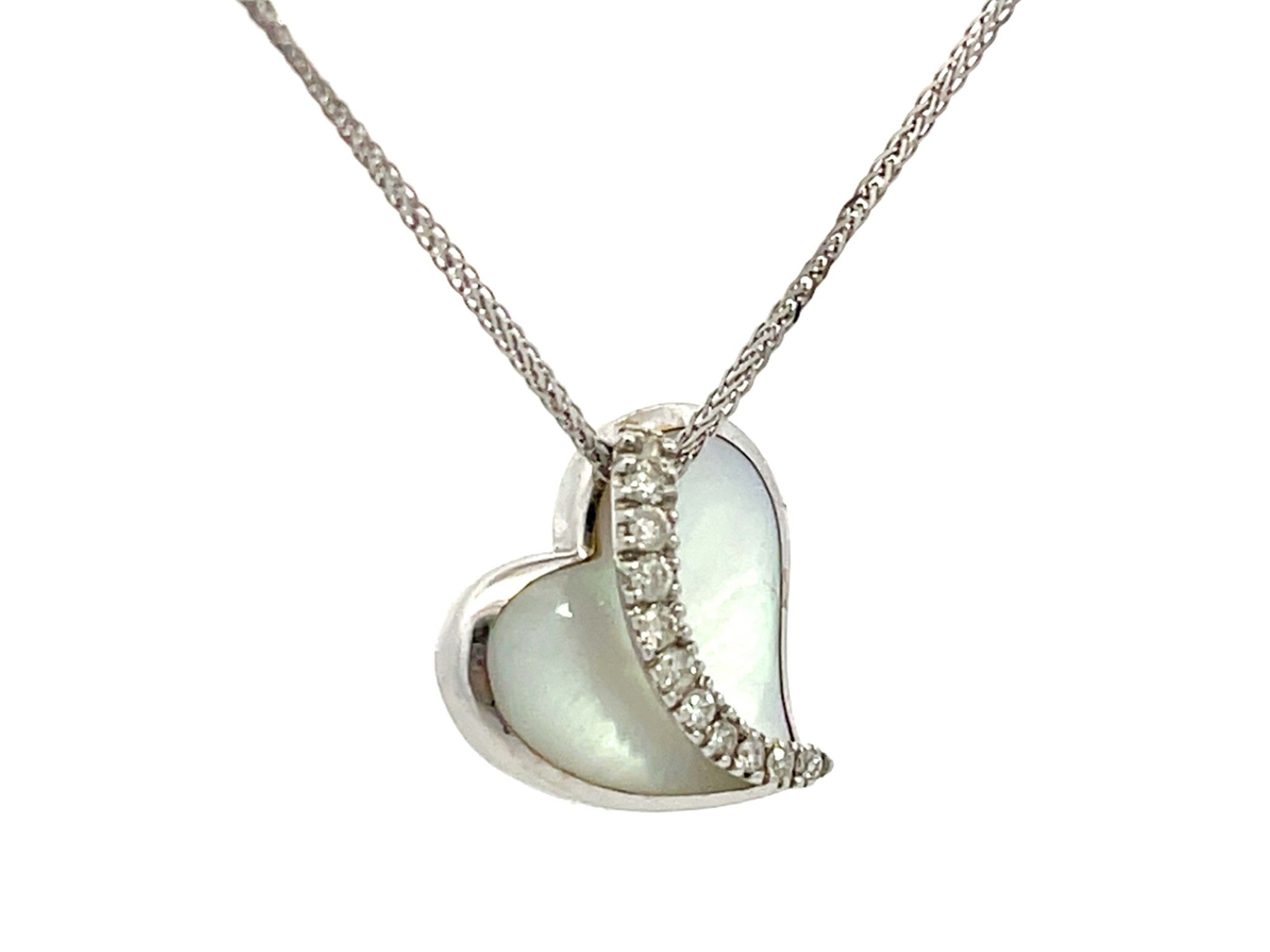 Na Hoku Diamond Heart Necklace in 14k White Gold