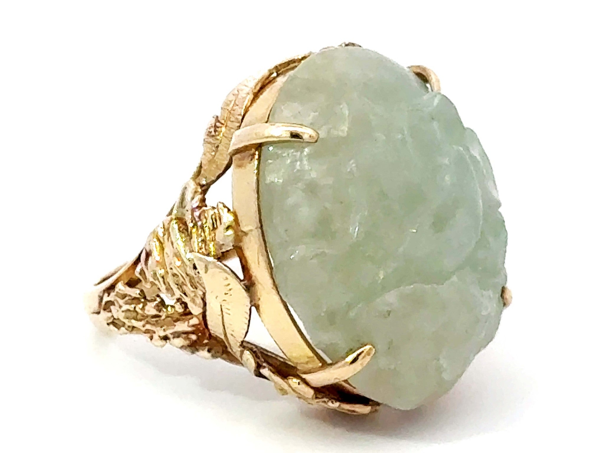 Carved Nephrite Jade Ring 14K Yellow Gold