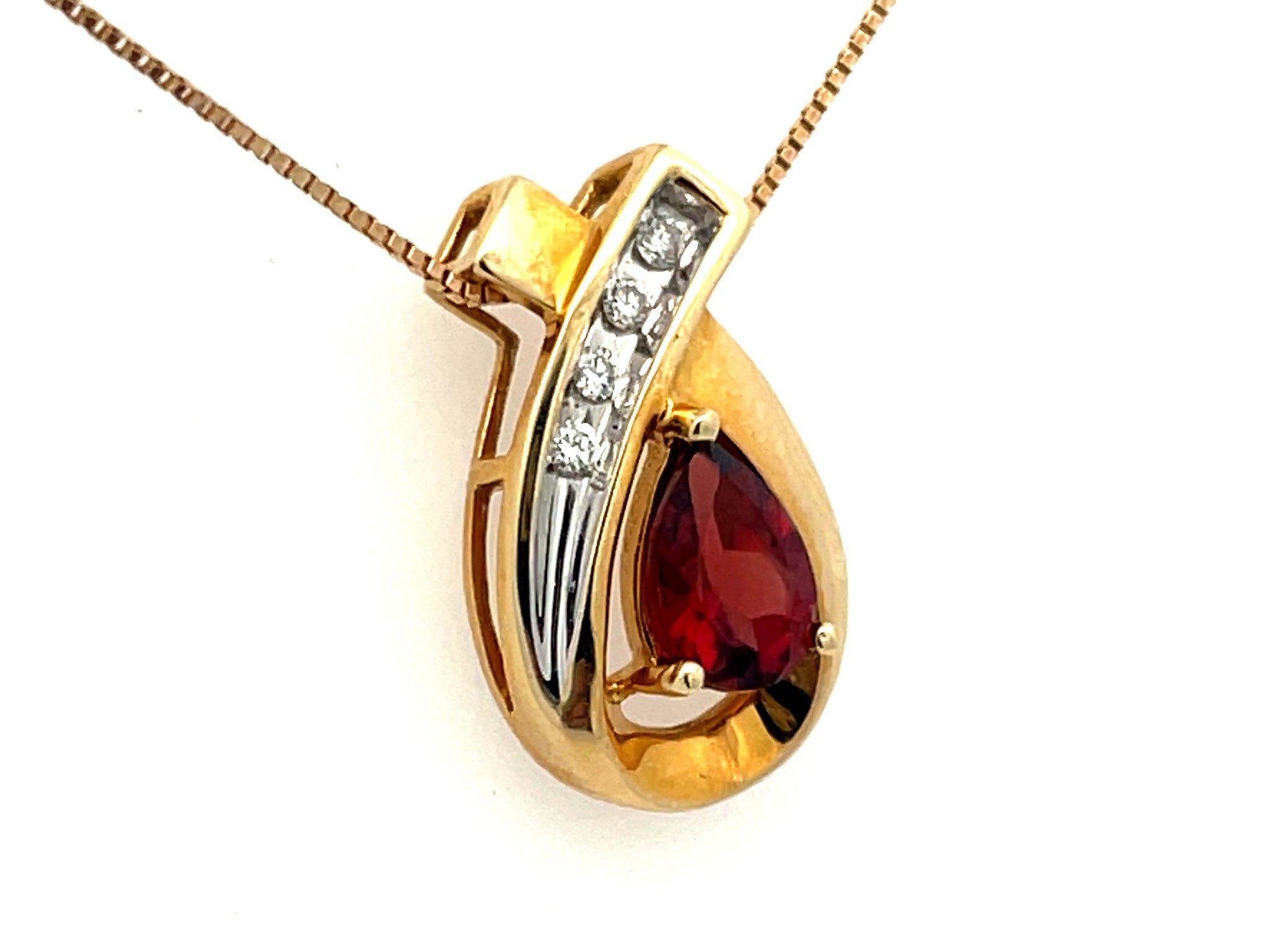 Orange Garnet and Diamond Two Toned Pendant and Chain in 14k Gold