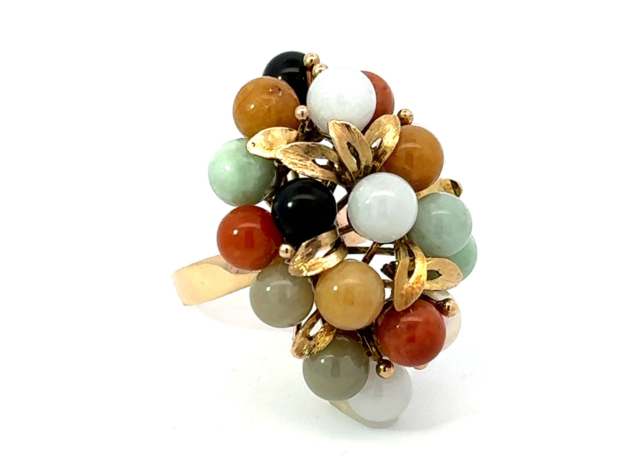 Round Multi Colored Jade Ring 14K Yellow Gold