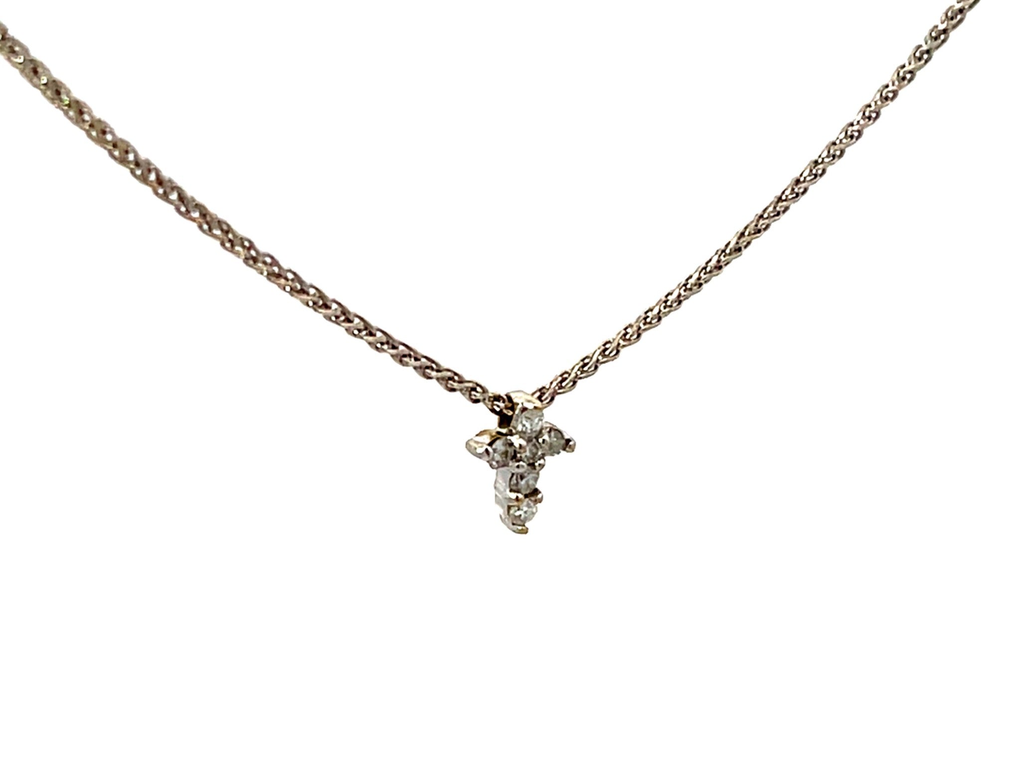 Small Diamond Cross Necklace Solid 14k White Gold