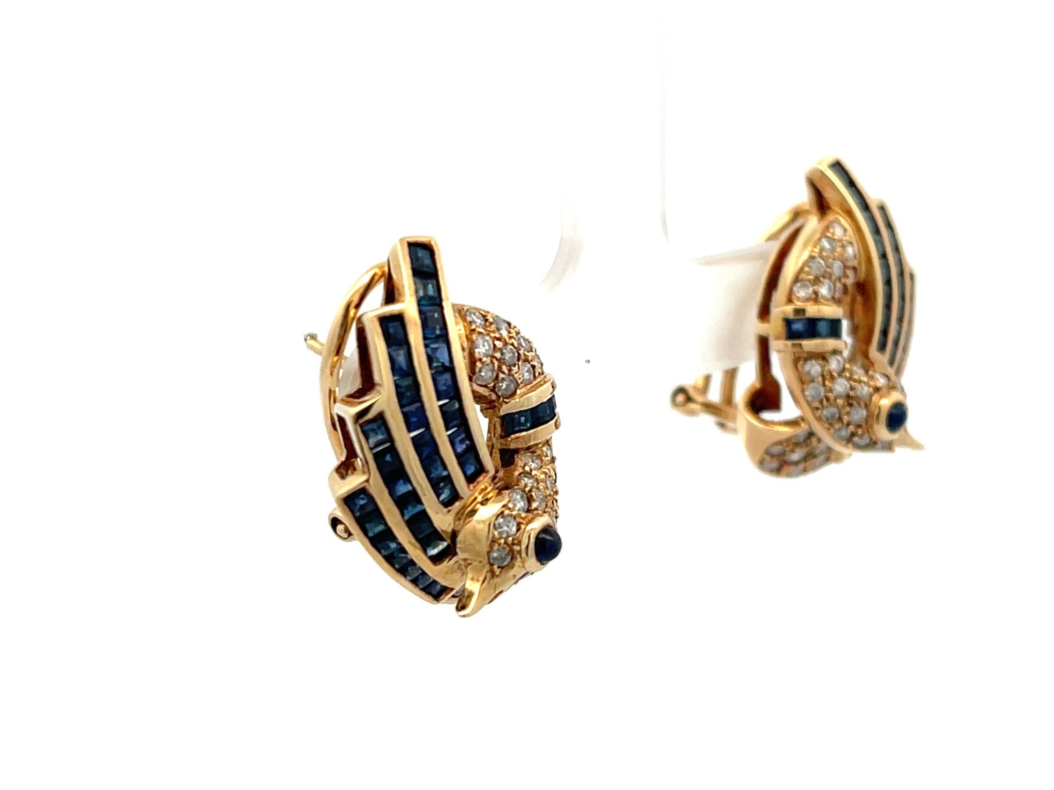 Sapphire and Diamond Swan Earrings in 14k Yellow Gold