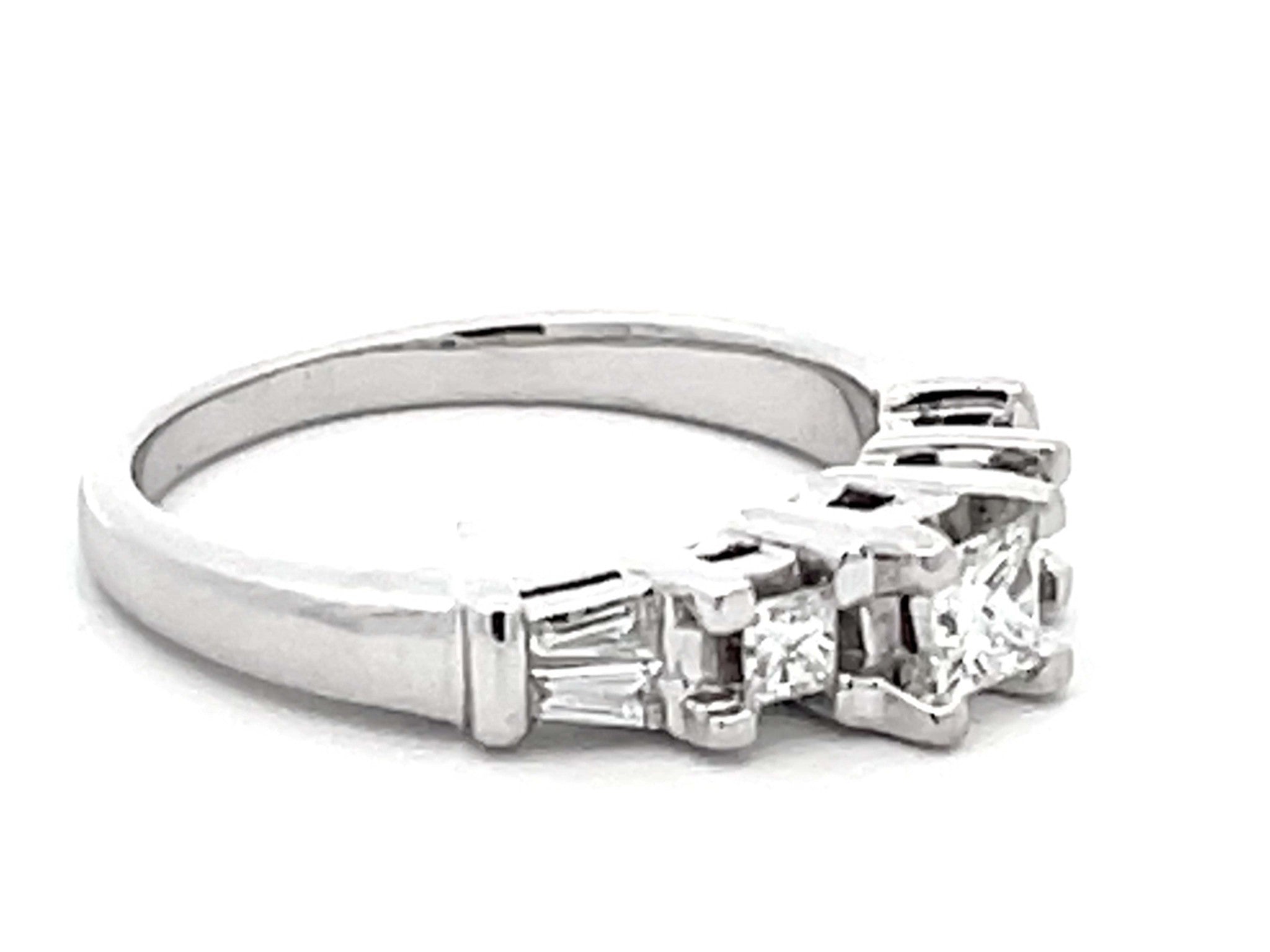 Princess Cut Diamond and Baguette Engagement Ring 14k White Gold