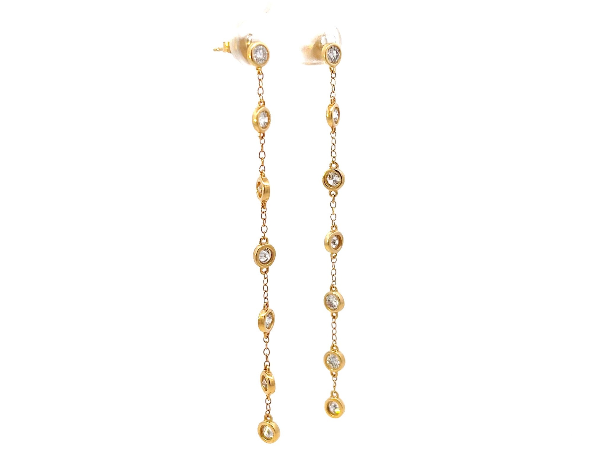 Dangly Bezel Set Diamond 14K Gold Earrings