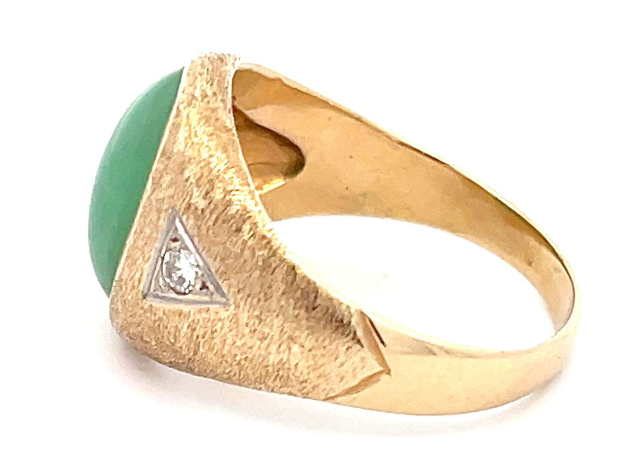 Jade and Diamond Textured Finish Ring in 14K Yellow Gold