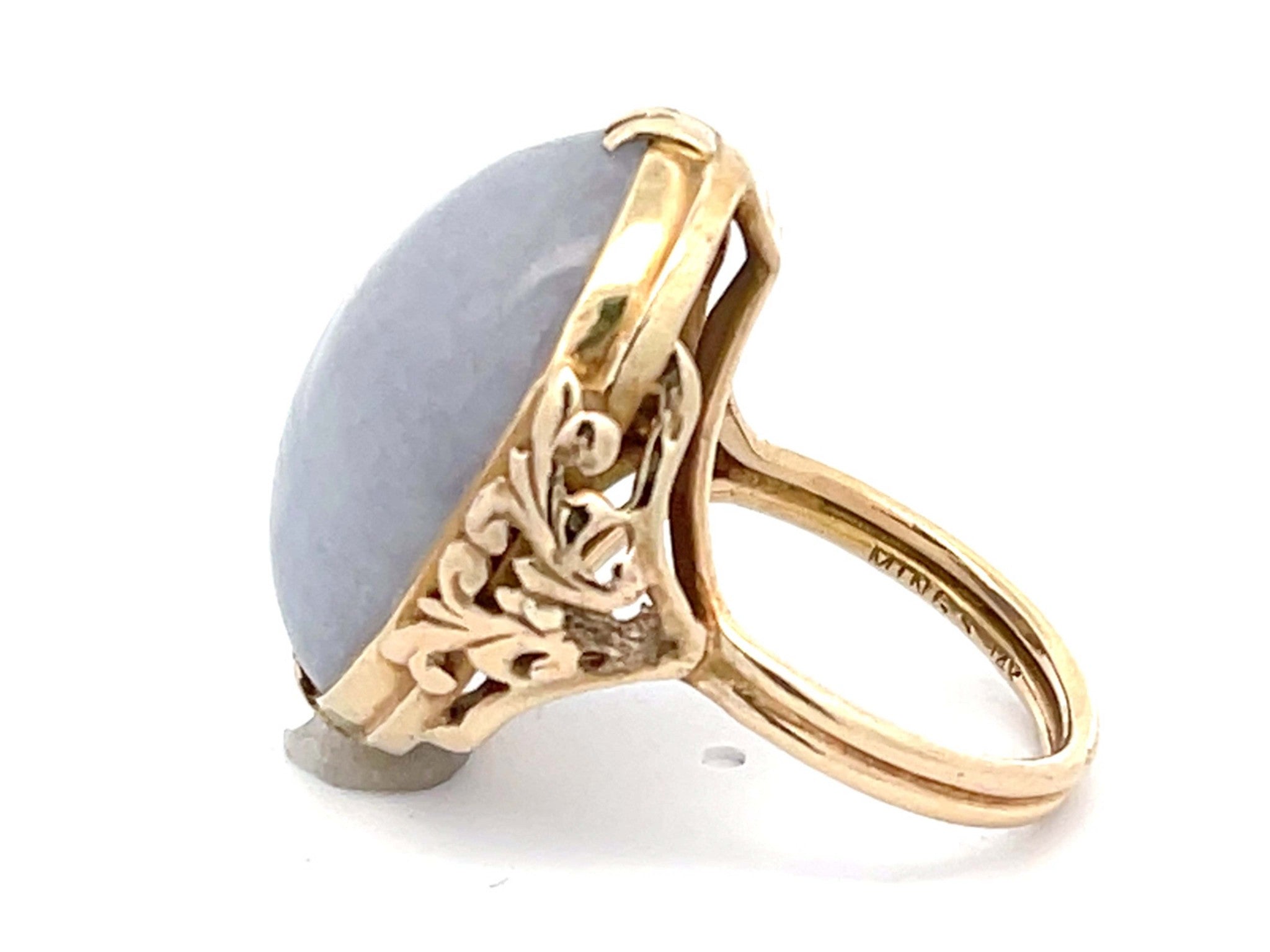 Mings Bluish Grey Oval Jade Ring in 14k Yellow Gold