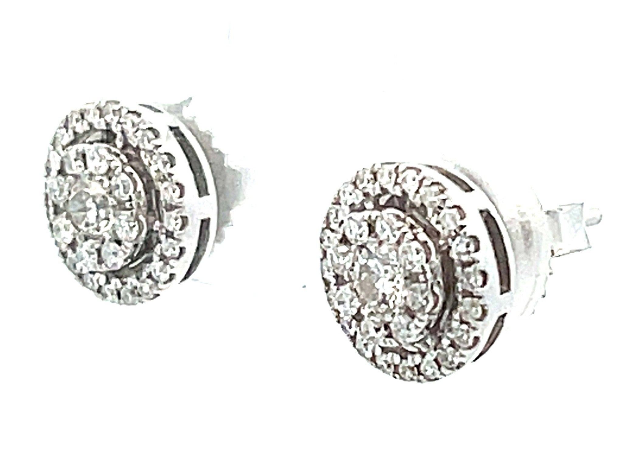 Double Halo Diamond Stud Earrings in 14k White Gold