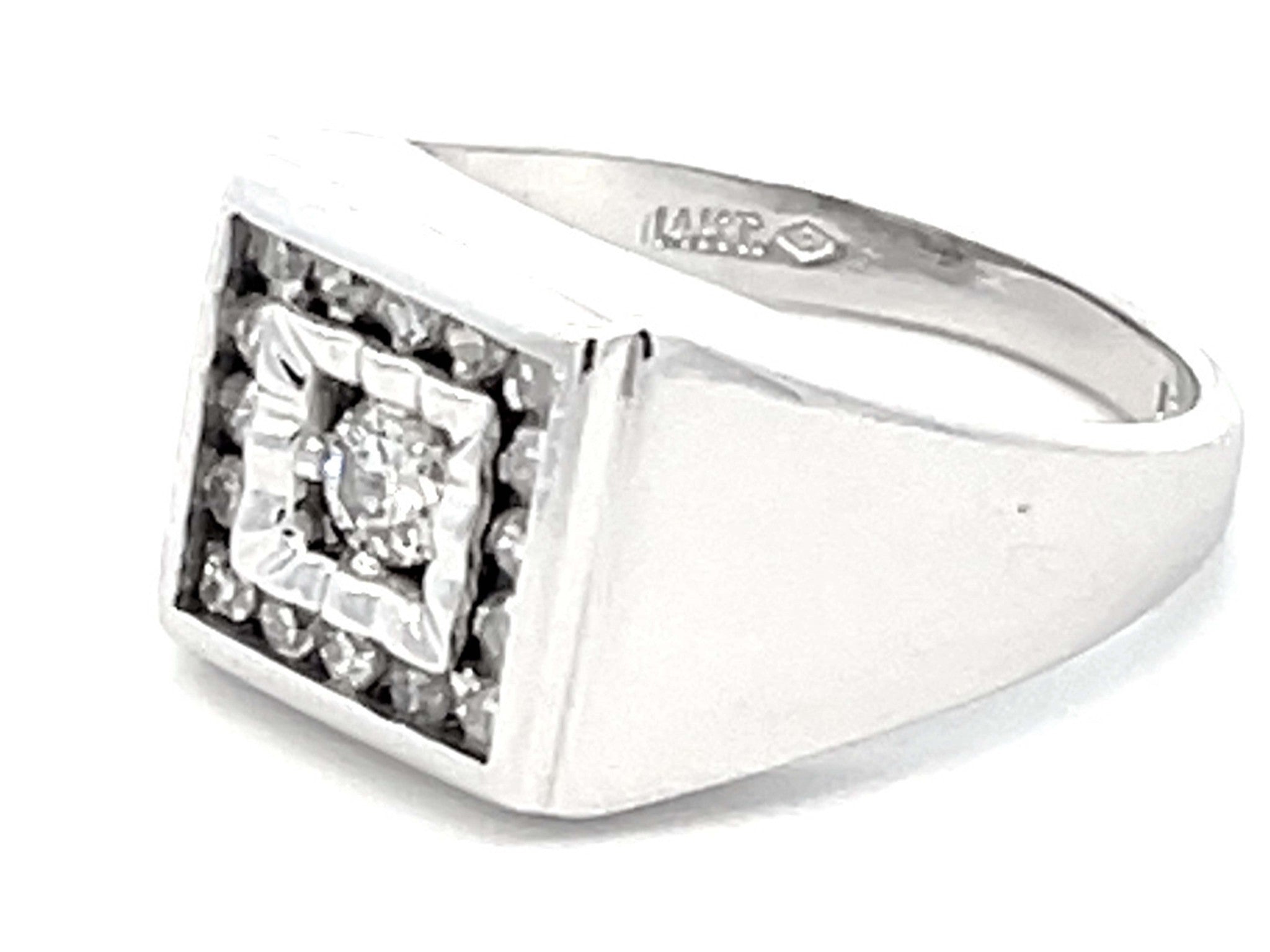 Mens Diamond Halo Pinky Ring in 14k White Gold