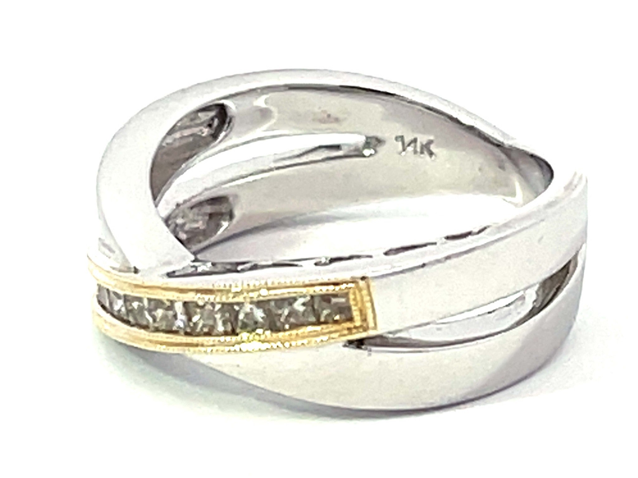 Two Tone Diamond Cross Band Ring in 14k White Gold