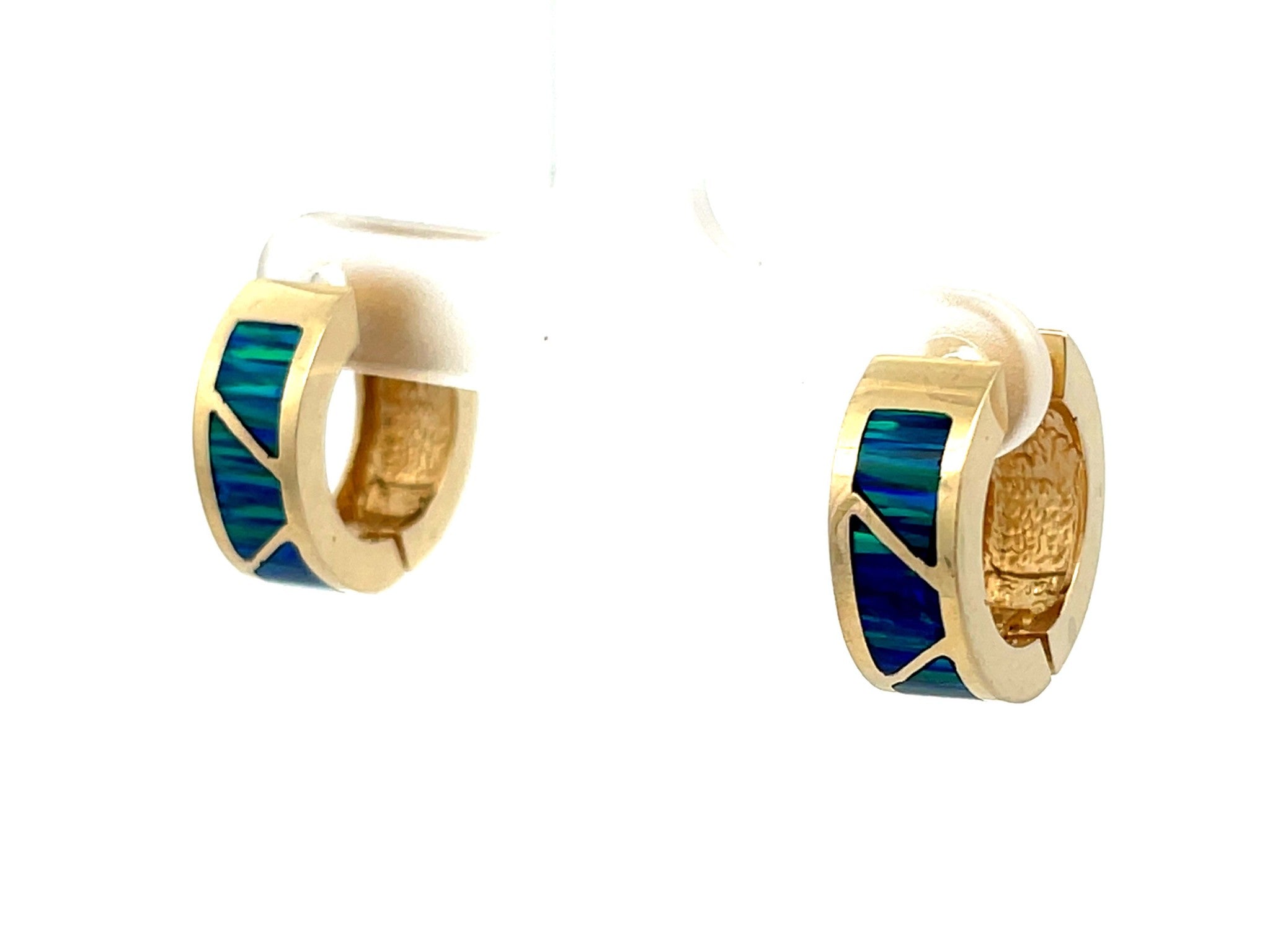 Black Opal Inlay Hoops in 14k Yellow Gold