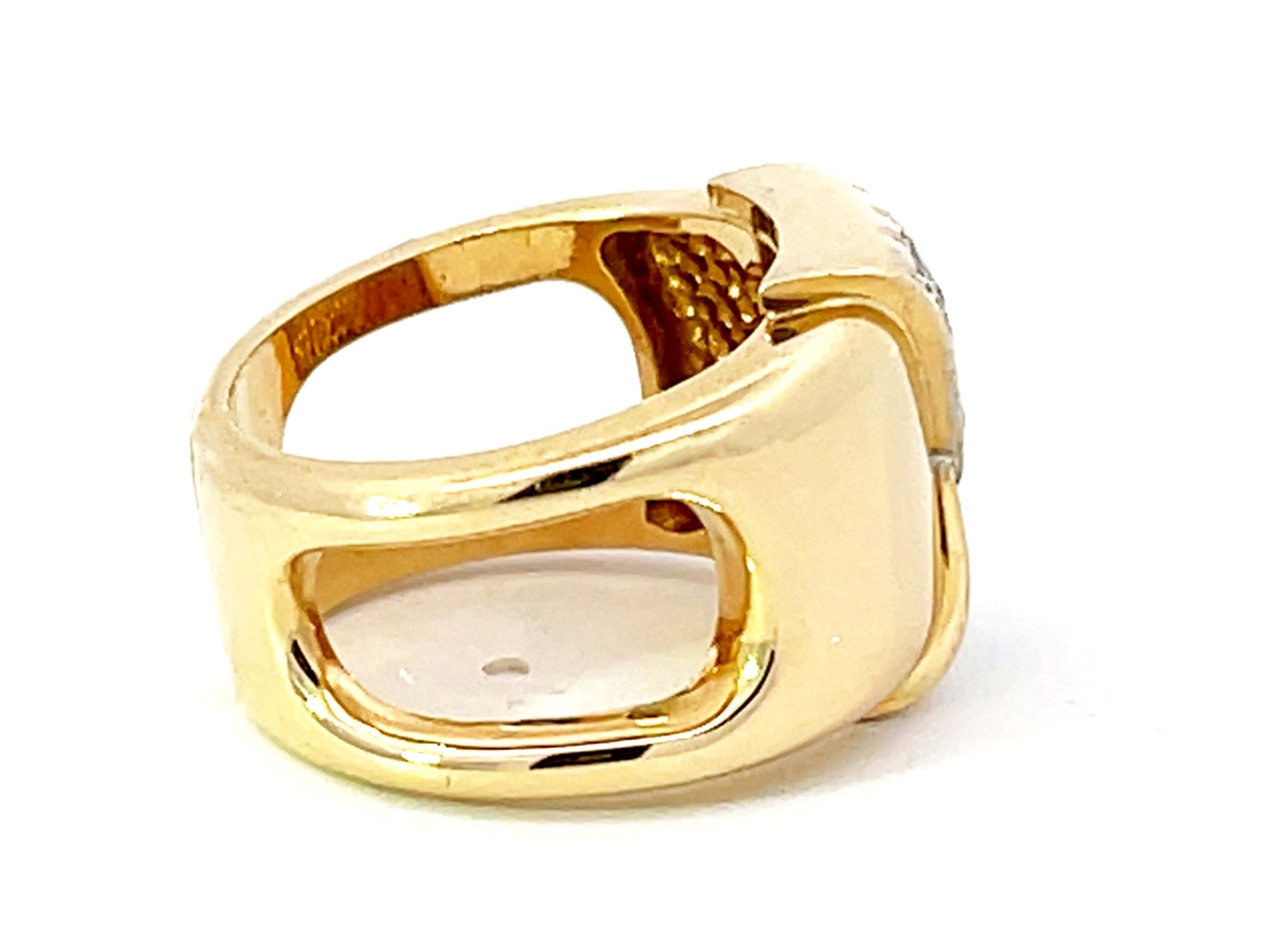 Wide Band Diamond Ring with Cutout Shoulders in 18k Yellow Gold