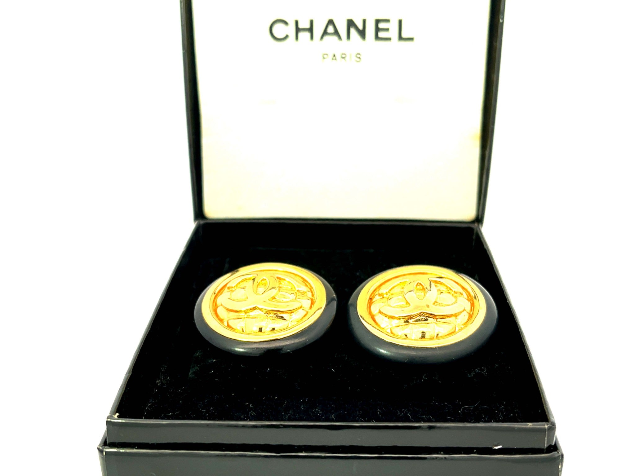 CHANEL 80s Giant Round CC Quilted Button Earrings