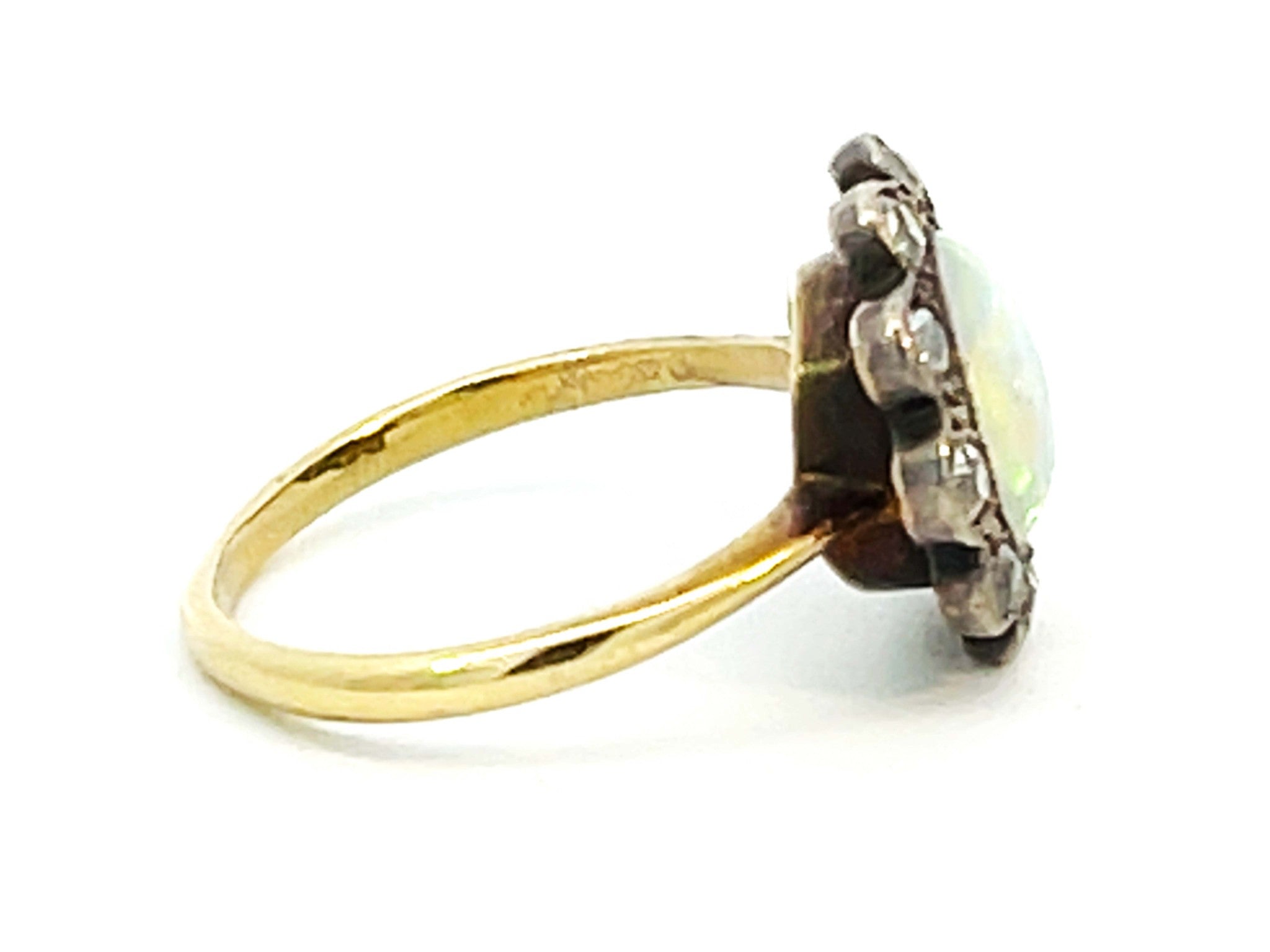 100 Year Old Antique Edwardian Era Opal and Diamond Flower Halo Ring