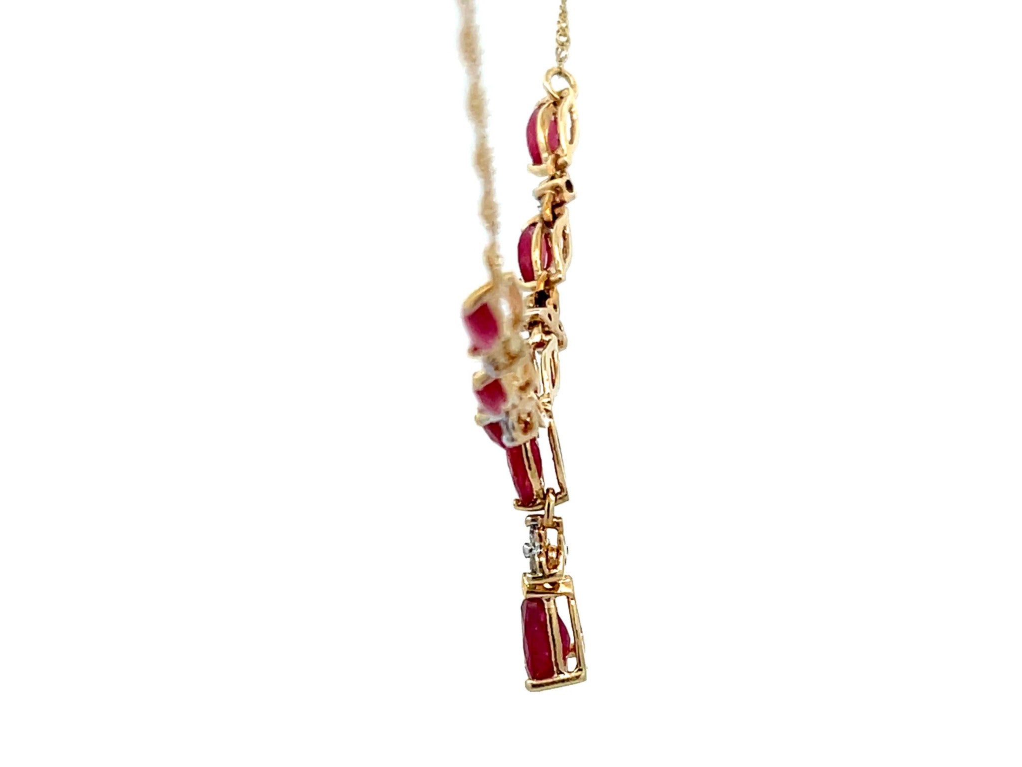 Ruby and Diamond Y Necklace in 14k Yellow Gold