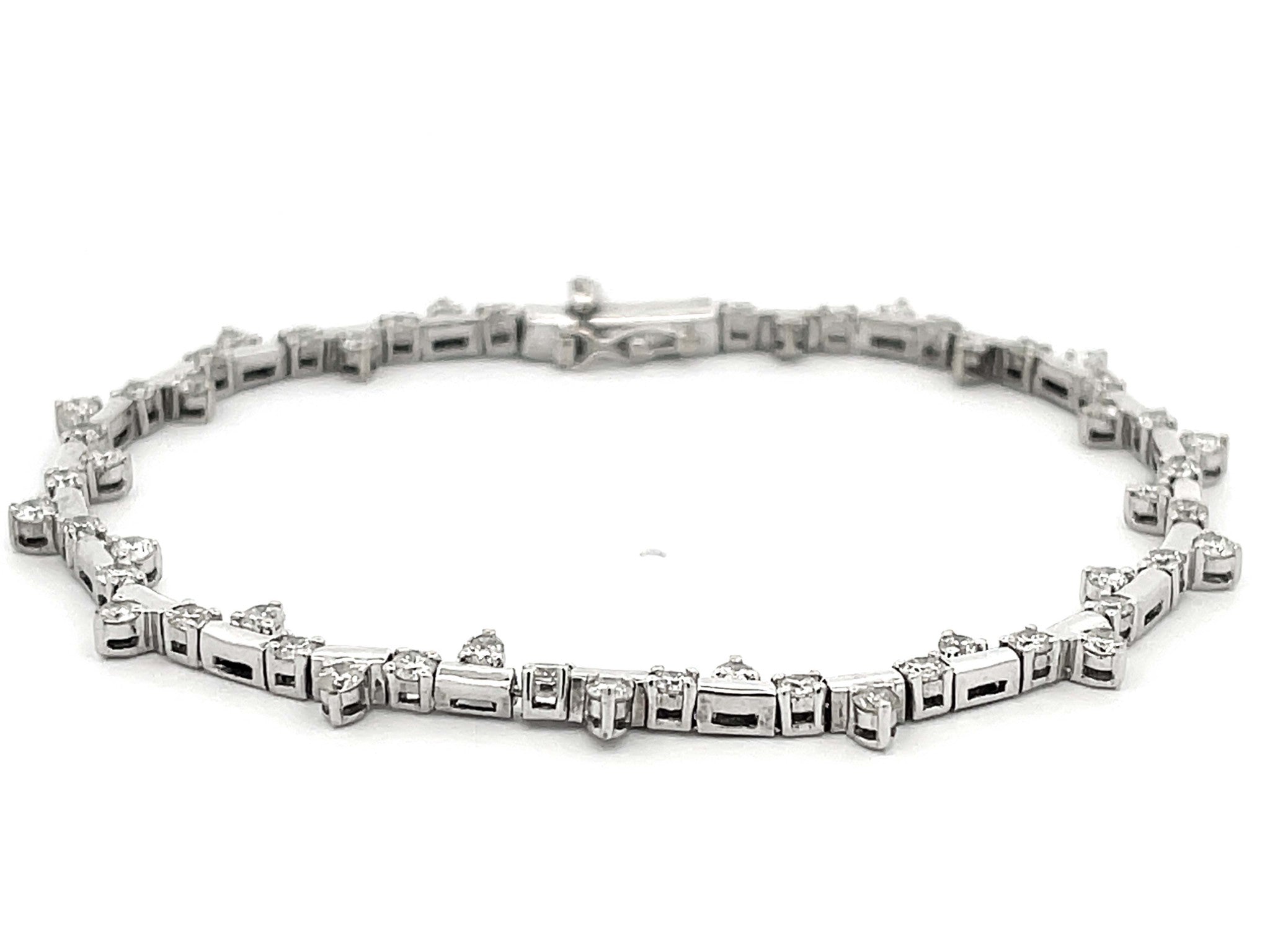 Alternating Diamond Link Bracelet in 14k White Gold