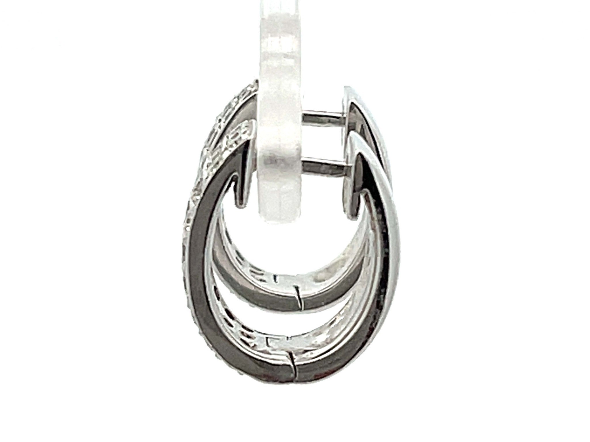 Small Oval Hoop Diamond Earrings in 18k White Gold