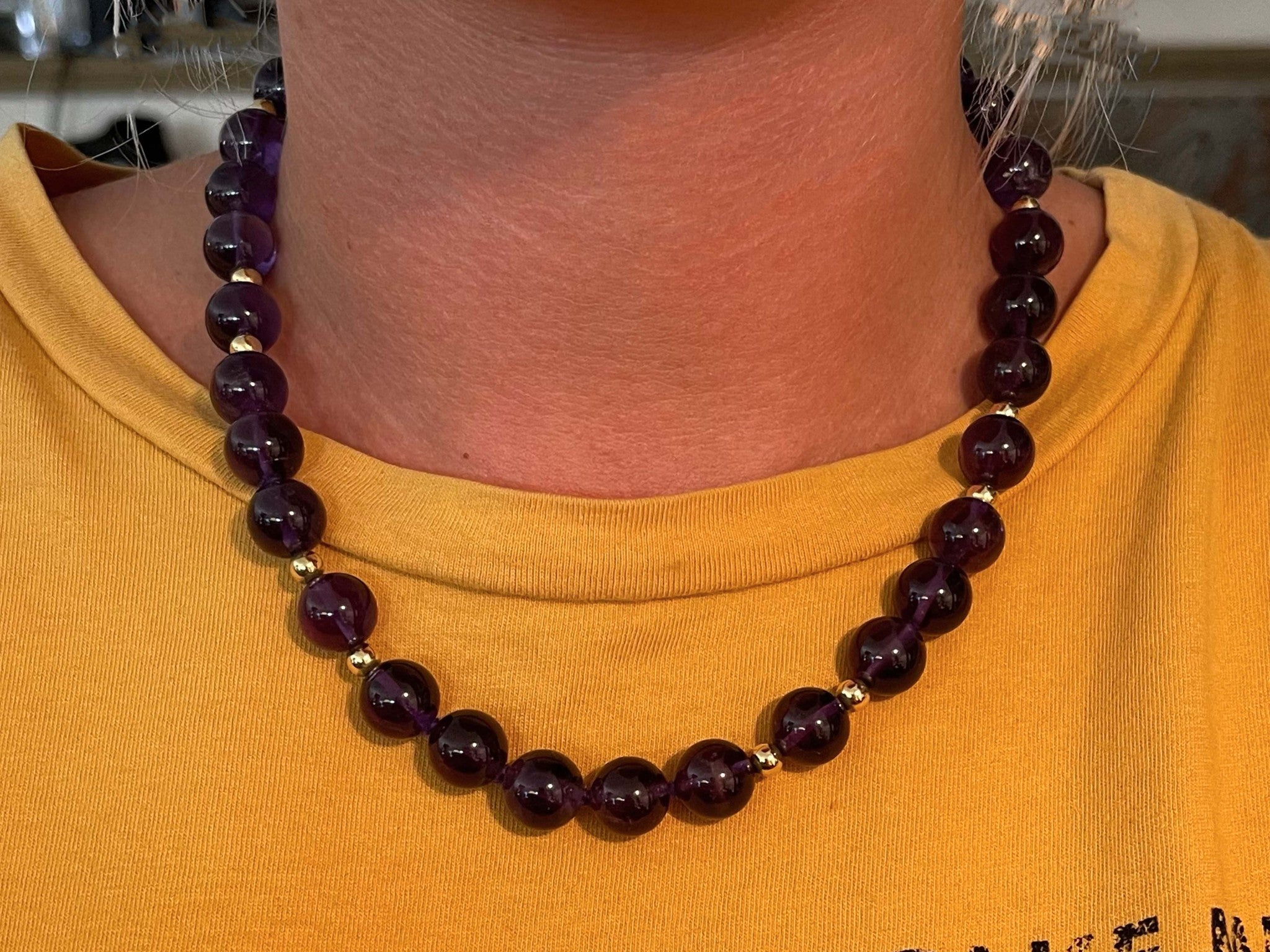 Rare Mings Hawaii Amethyst and Gold Bead Strand Necklace