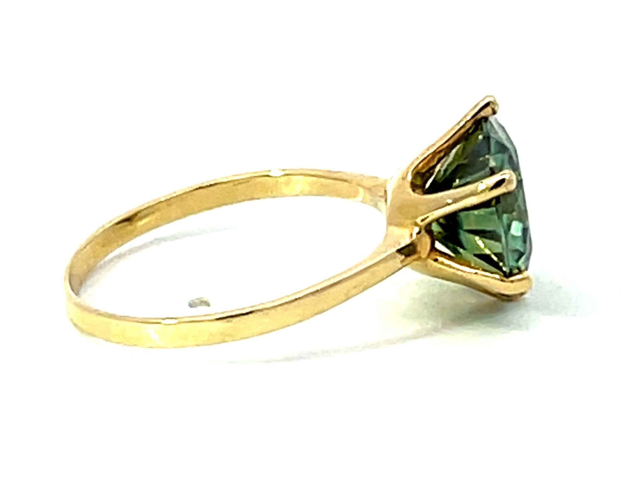 4 Carat Fancy Intense Green Moissanite Solitaire Ring in 14K Yellow Gold