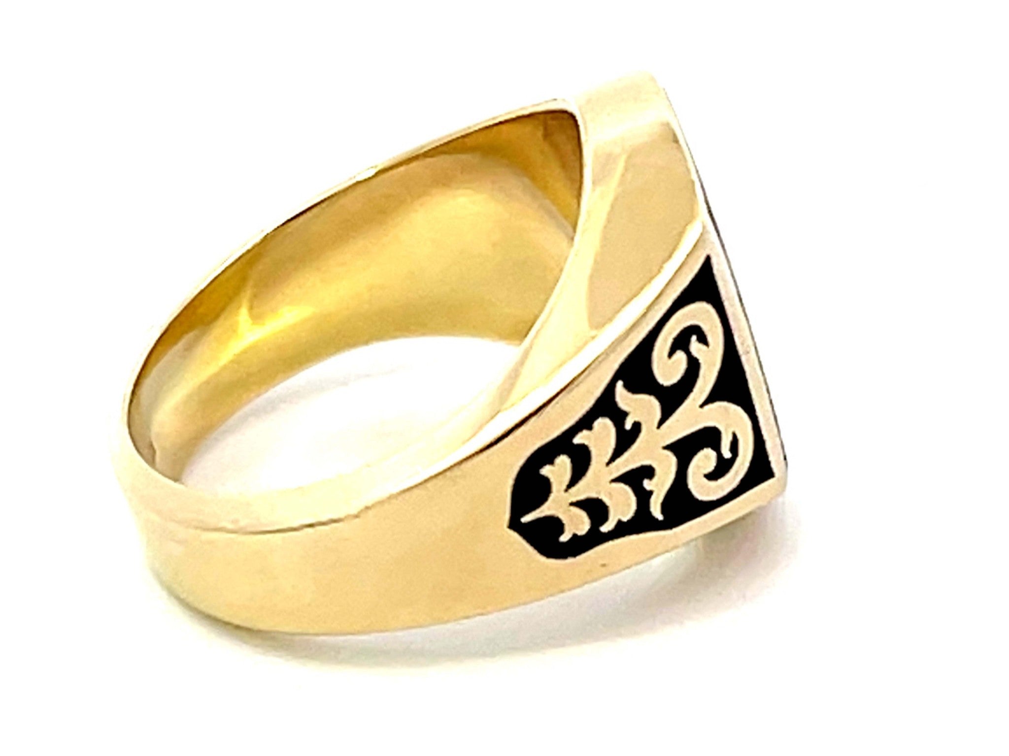 Mens Black Onyx Design Gold Ring 14K Yellow Gold