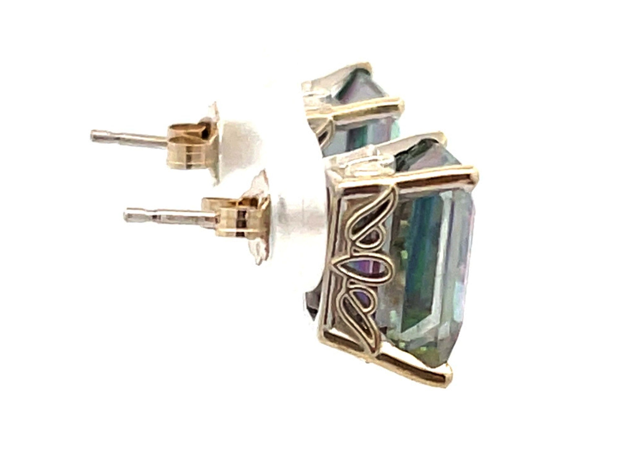 Emerald Cut Mystic Topaz Stud Earrings in 14K White Gold