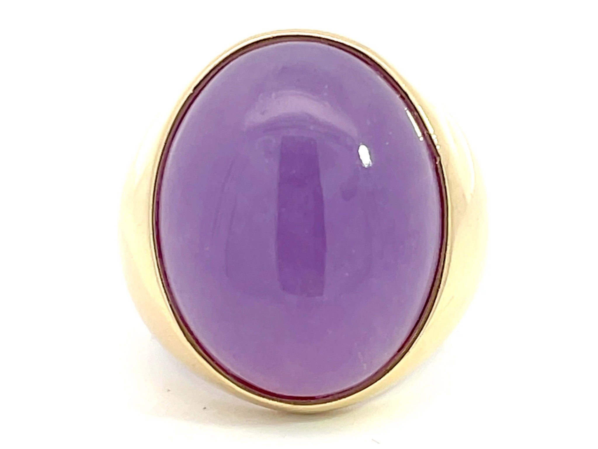 Large Mens Purple 37 Carat Jade Cabochon Ring in 14k Yellow Gold