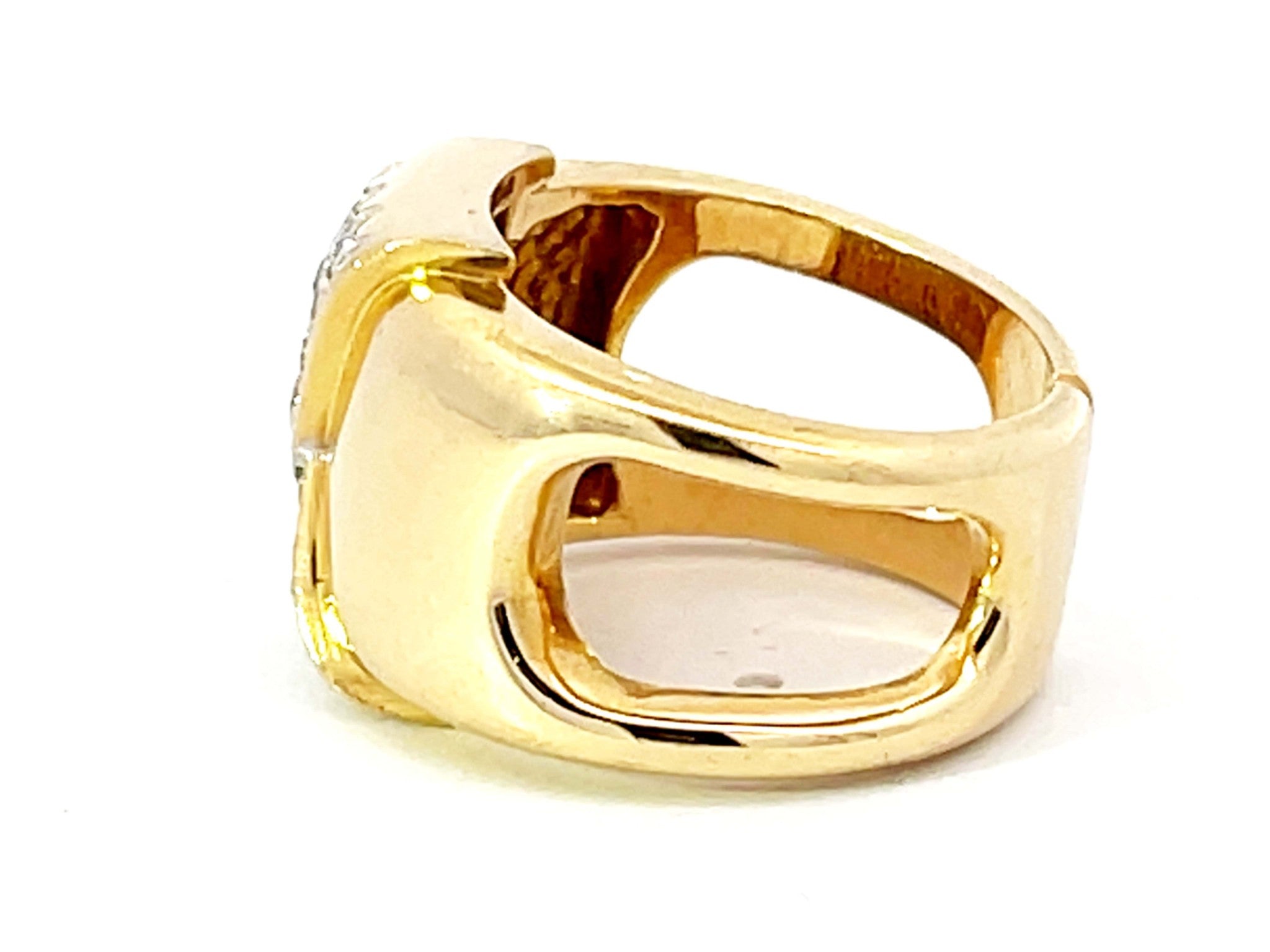 Wide Band Diamond Ring with Cutout Shoulders in 18k Yellow Gold