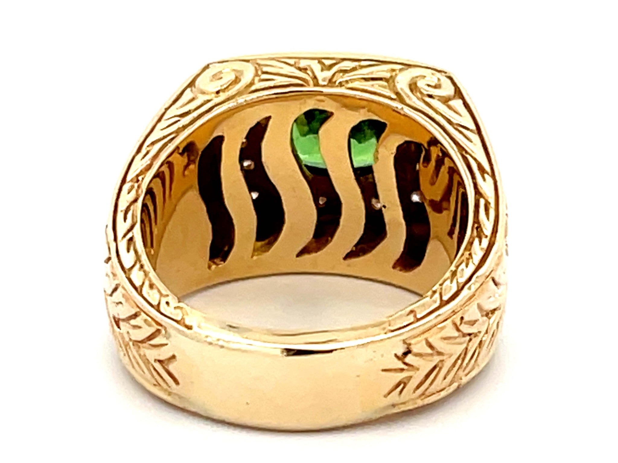 GIA Large Green Tsavorite Garnet and Diamond Halo Mens Ring 18k Yellow Gold