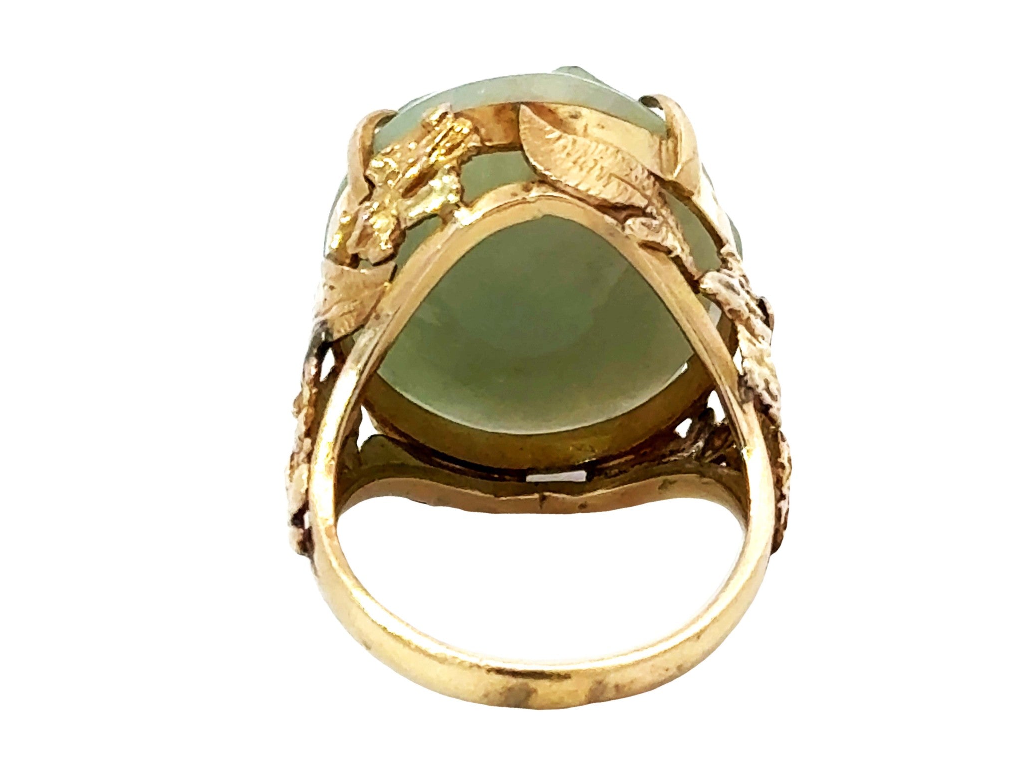 Carved Nephrite Jade Ring 14K Yellow Gold