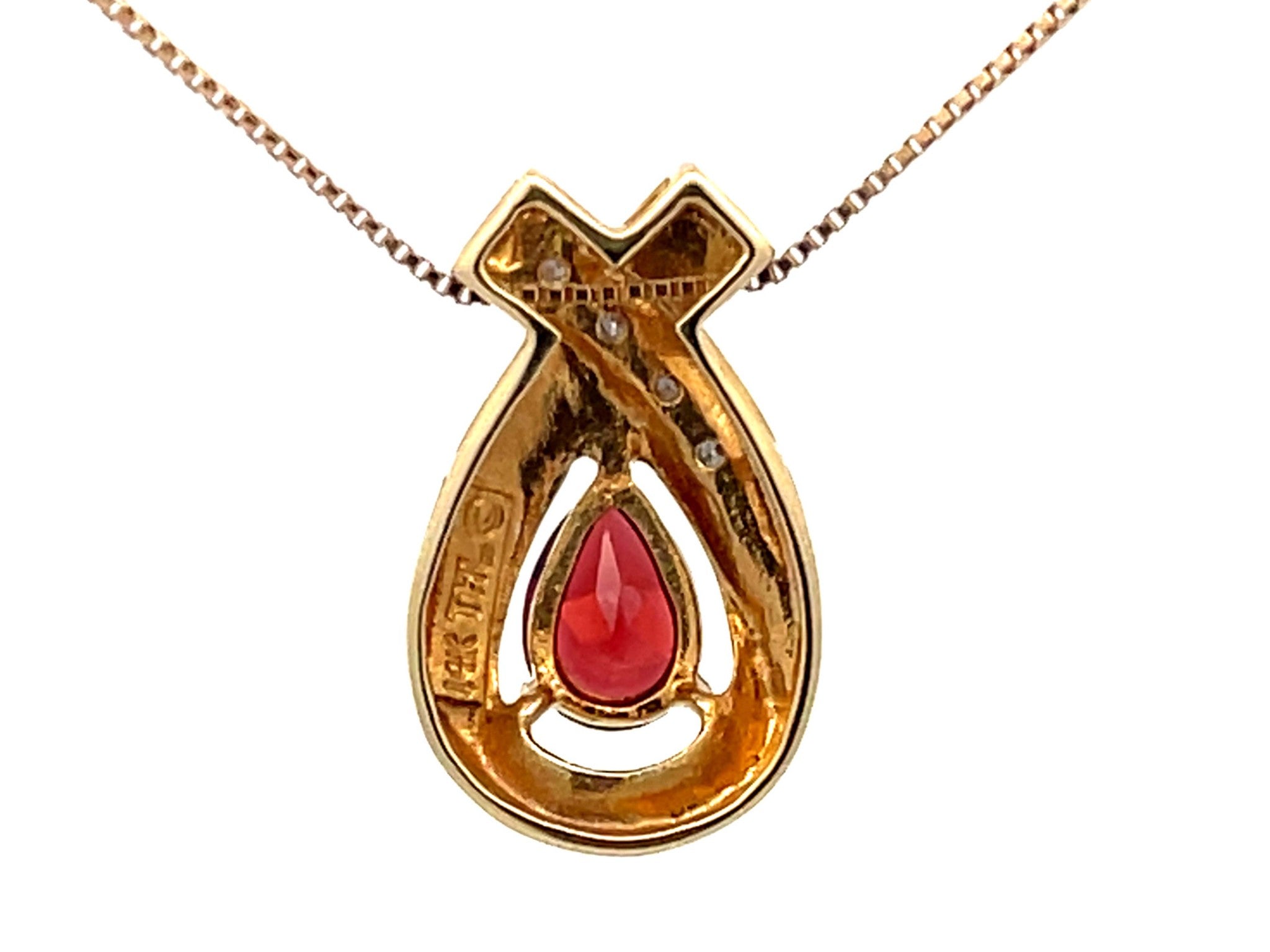 Orange Garnet and Diamond Two Toned Pendant and Chain in 14k Gold