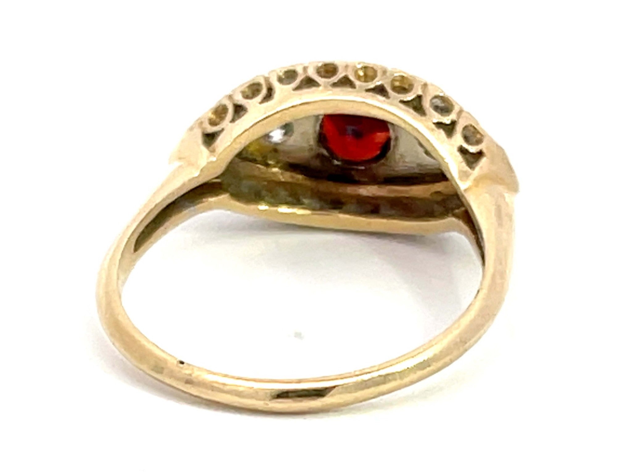 Art Deco Rubellite Garnet and Diamond Eye Ring in 14k Yellow Gold