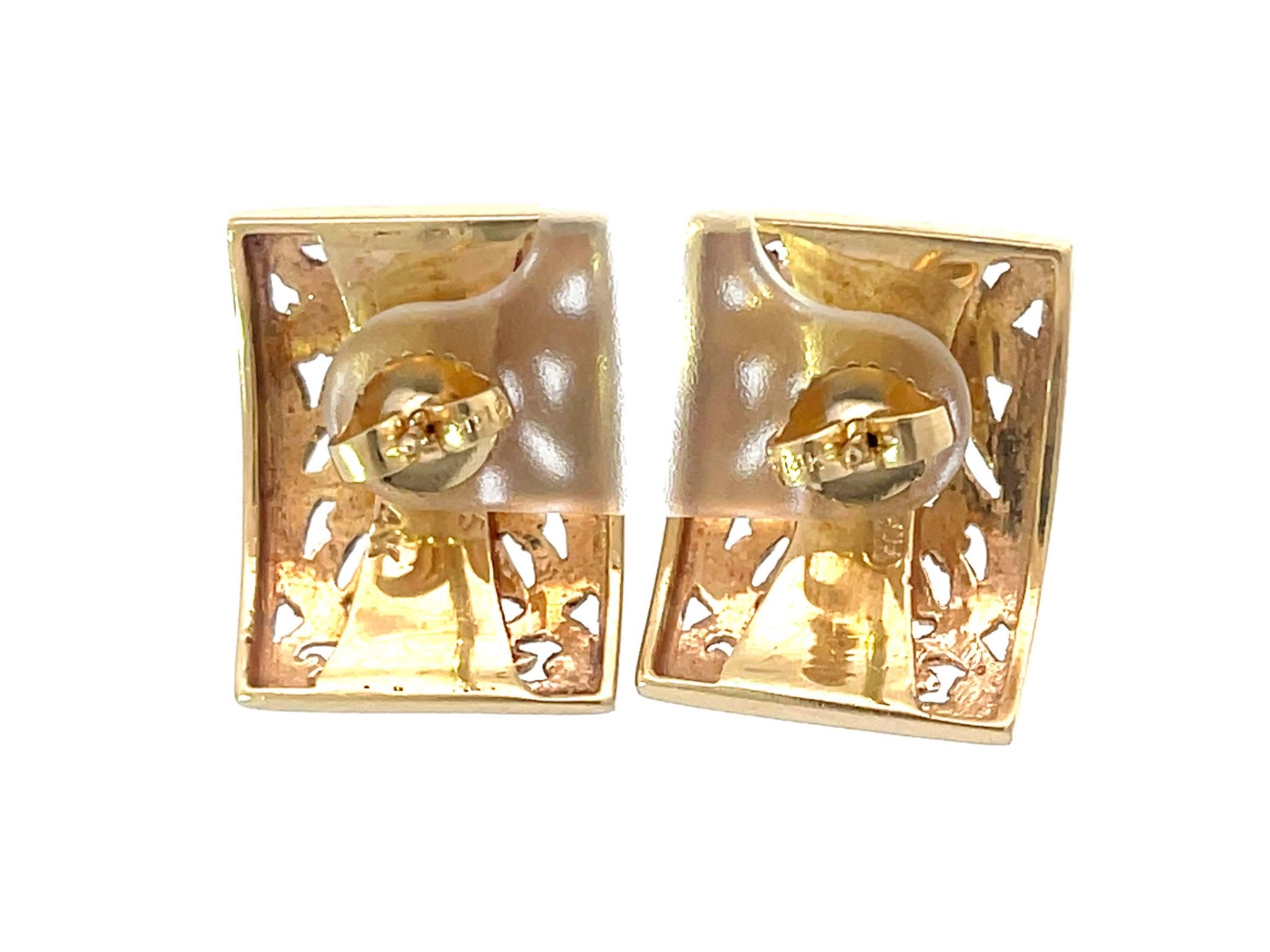 Mings Hawaii Pierced Longevity Rectangle Earrings in 14k Yellow Gold