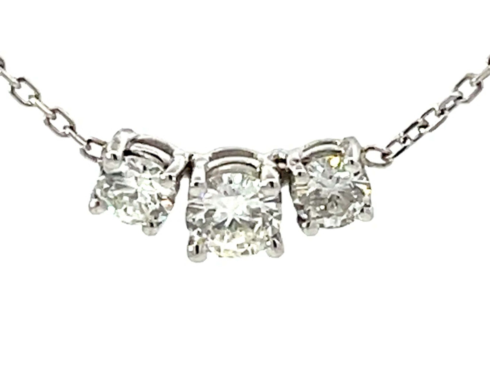 Three Diamond Necklace Solid 14k White Gold
