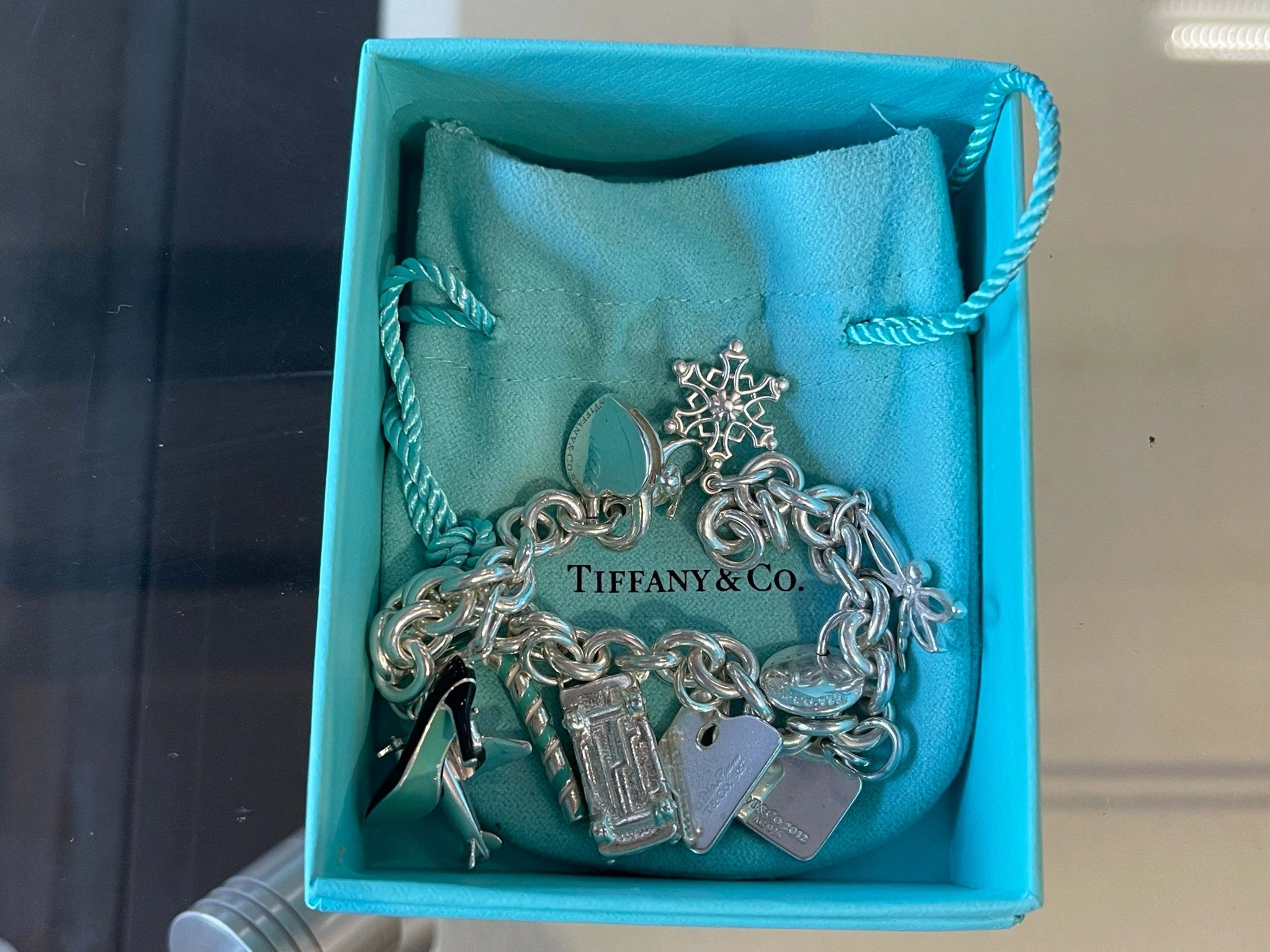 RARE Tiffany and Co. Art Palette Airplane Taxi Charm Bracelet Sterling Silver