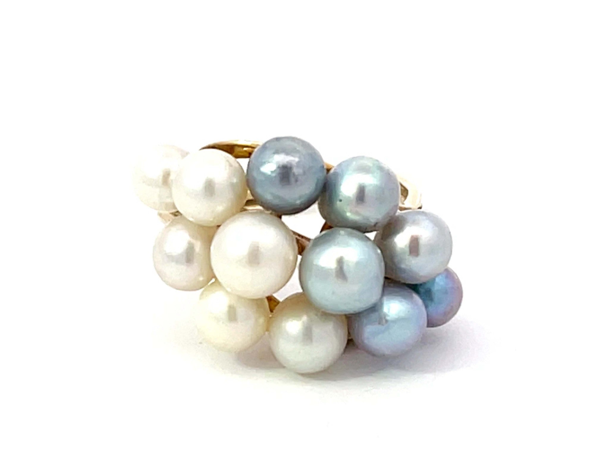 Ming's Hawaii Blue and White Pearl Ring 14k Yellow Gold