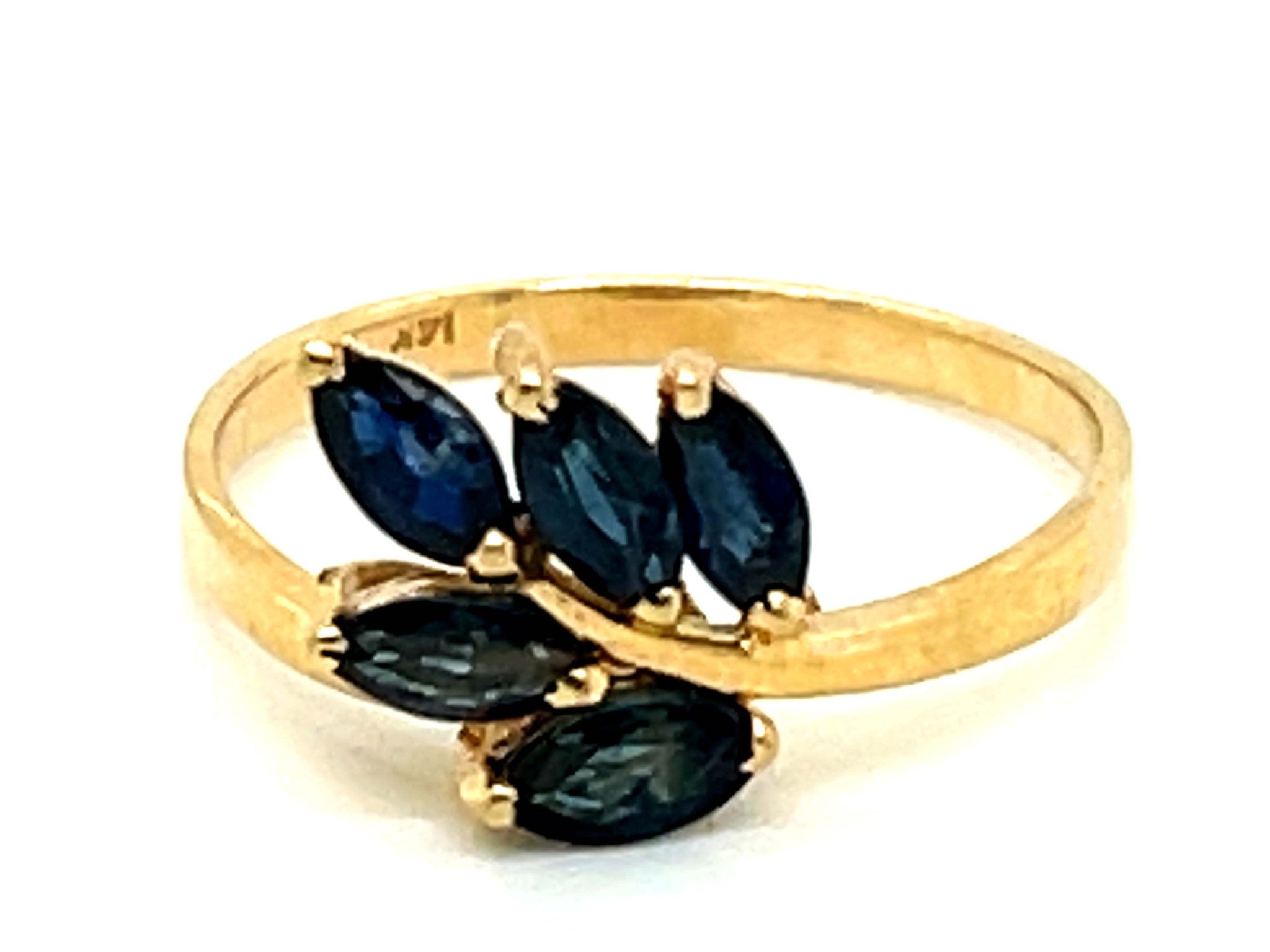 Sapphire Leaf Ring in 14k Yellow Gold