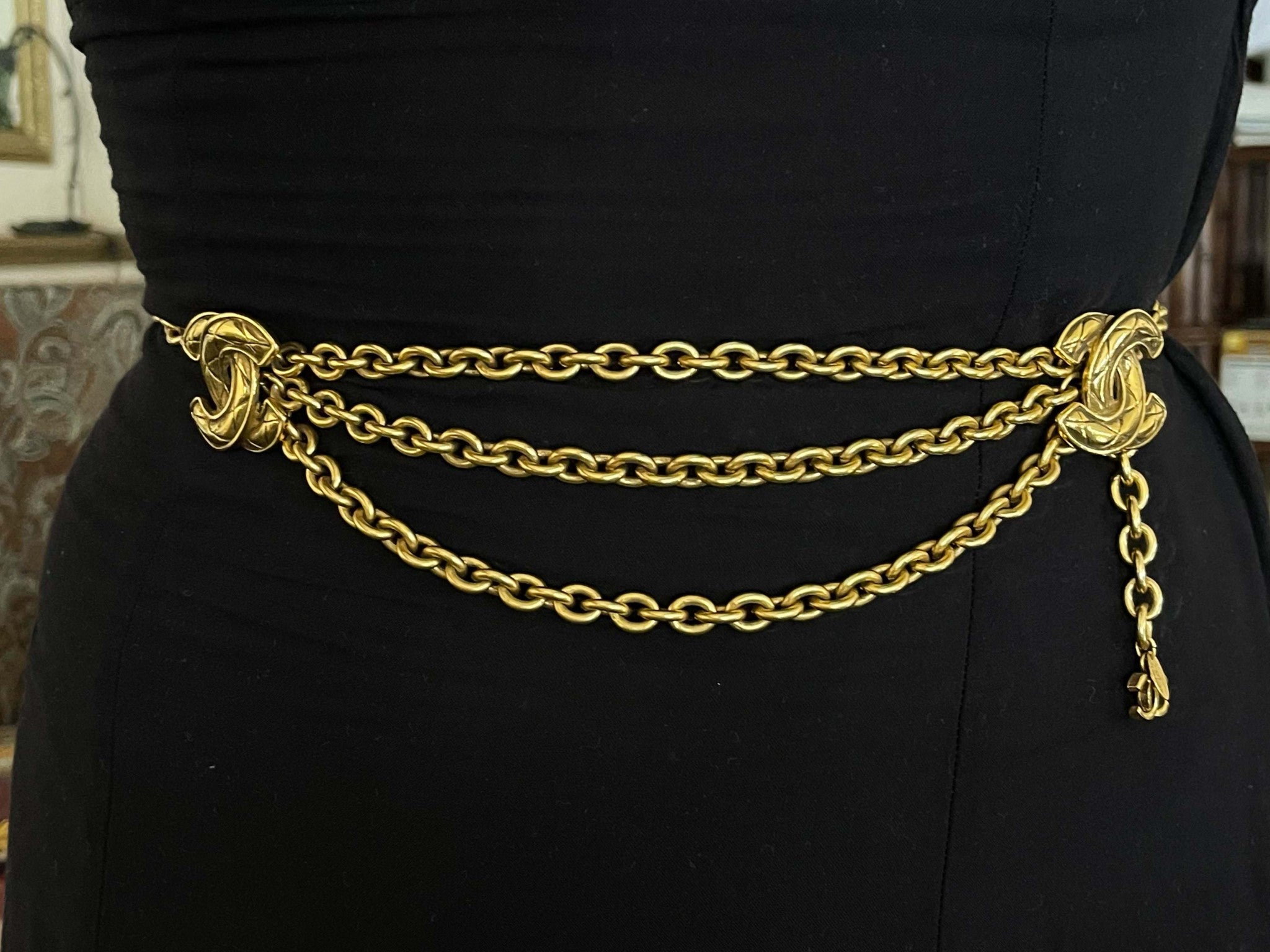 CHANEL Vintage 1980 Double Quilted CC Chain Belt