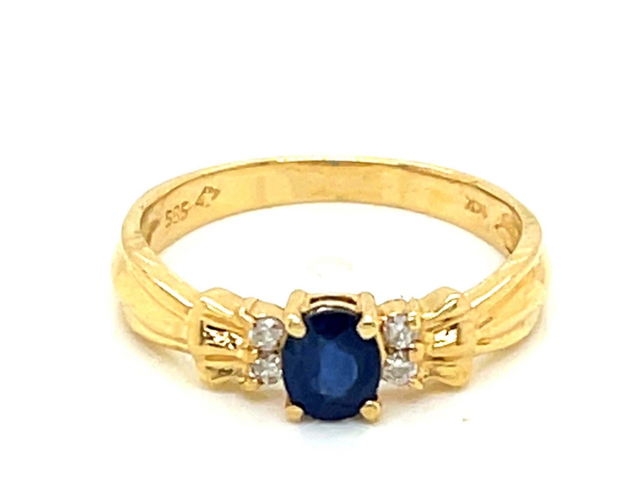 Blue Oval Sapphire and Diamond Stackable Ring in 14k Yellow Gold